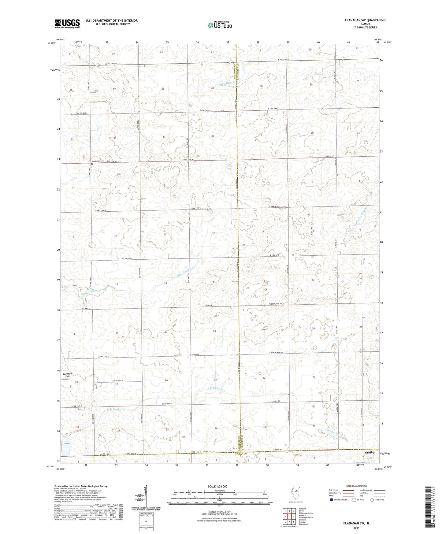 Flanagan SW Illinois US Topo Map Image