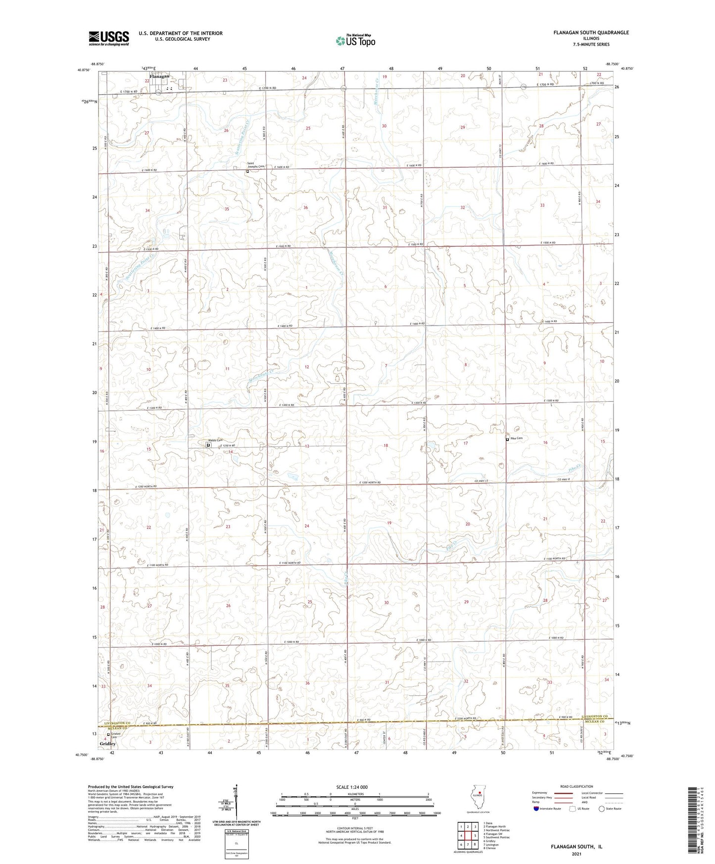 Flanagan South Illinois US Topo Map Image