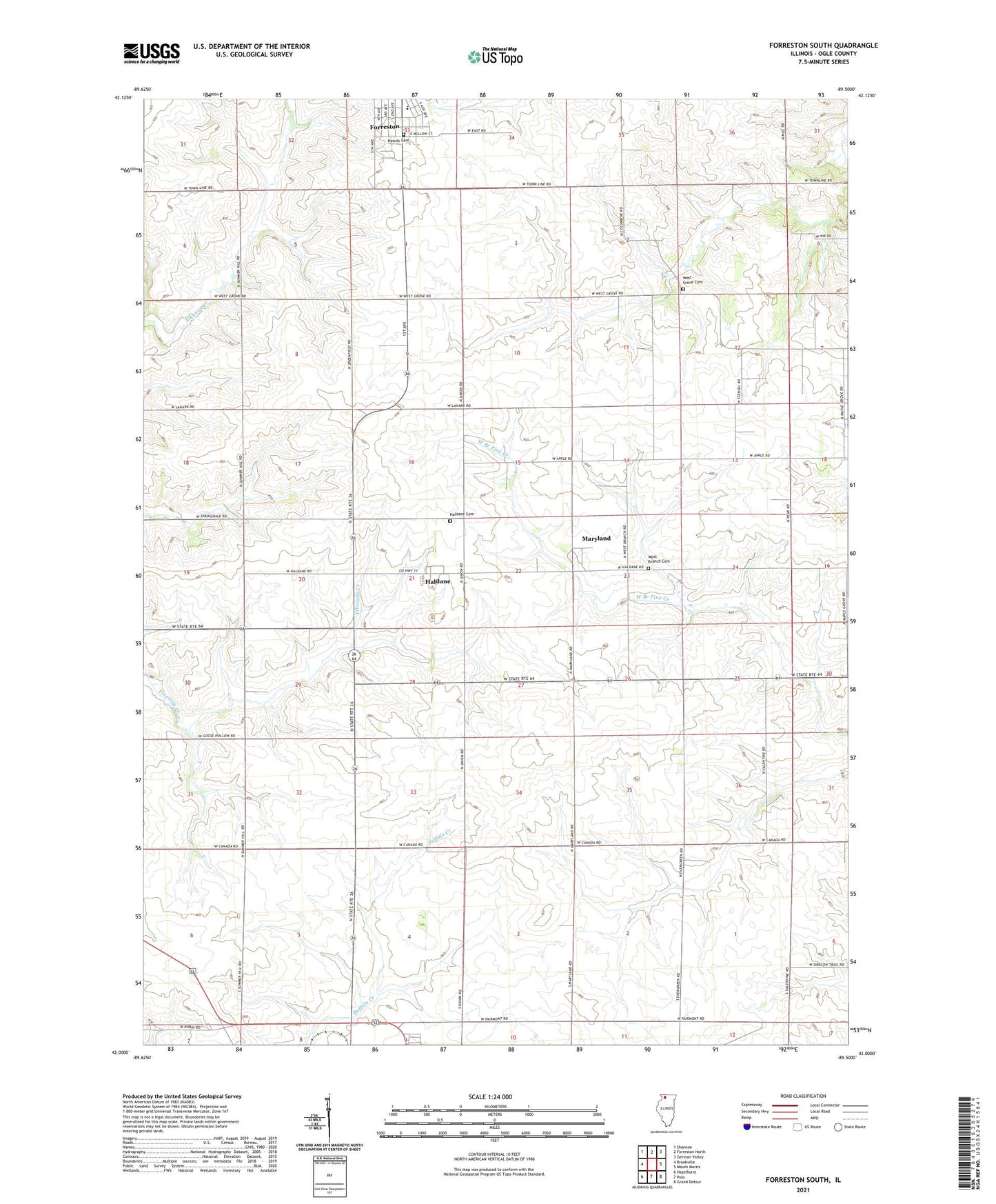 Forreston South Illinois US Topo Map Image