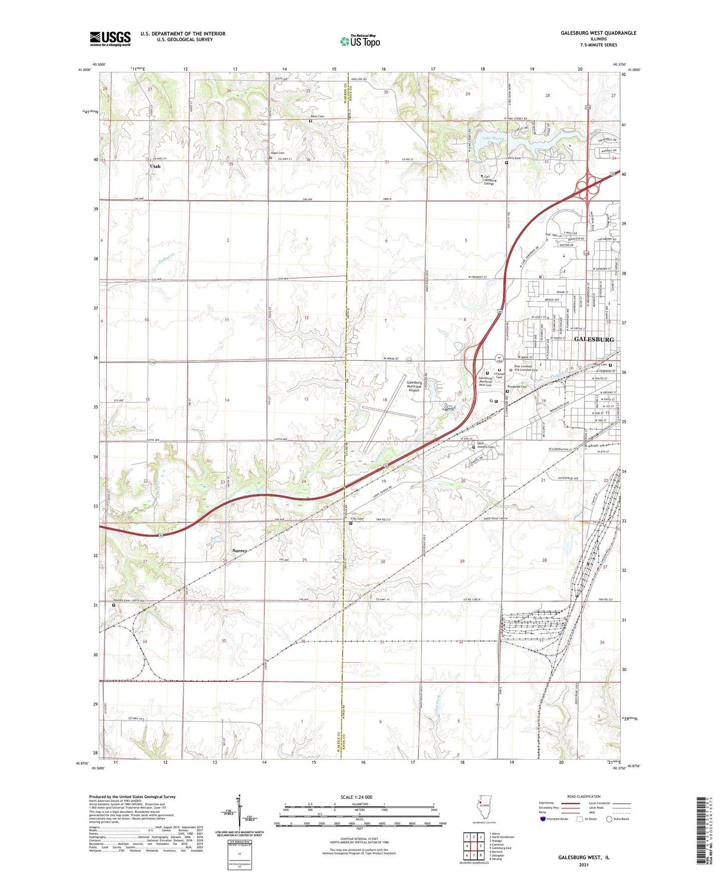 Galesburg West Illinois US Topo Map Image