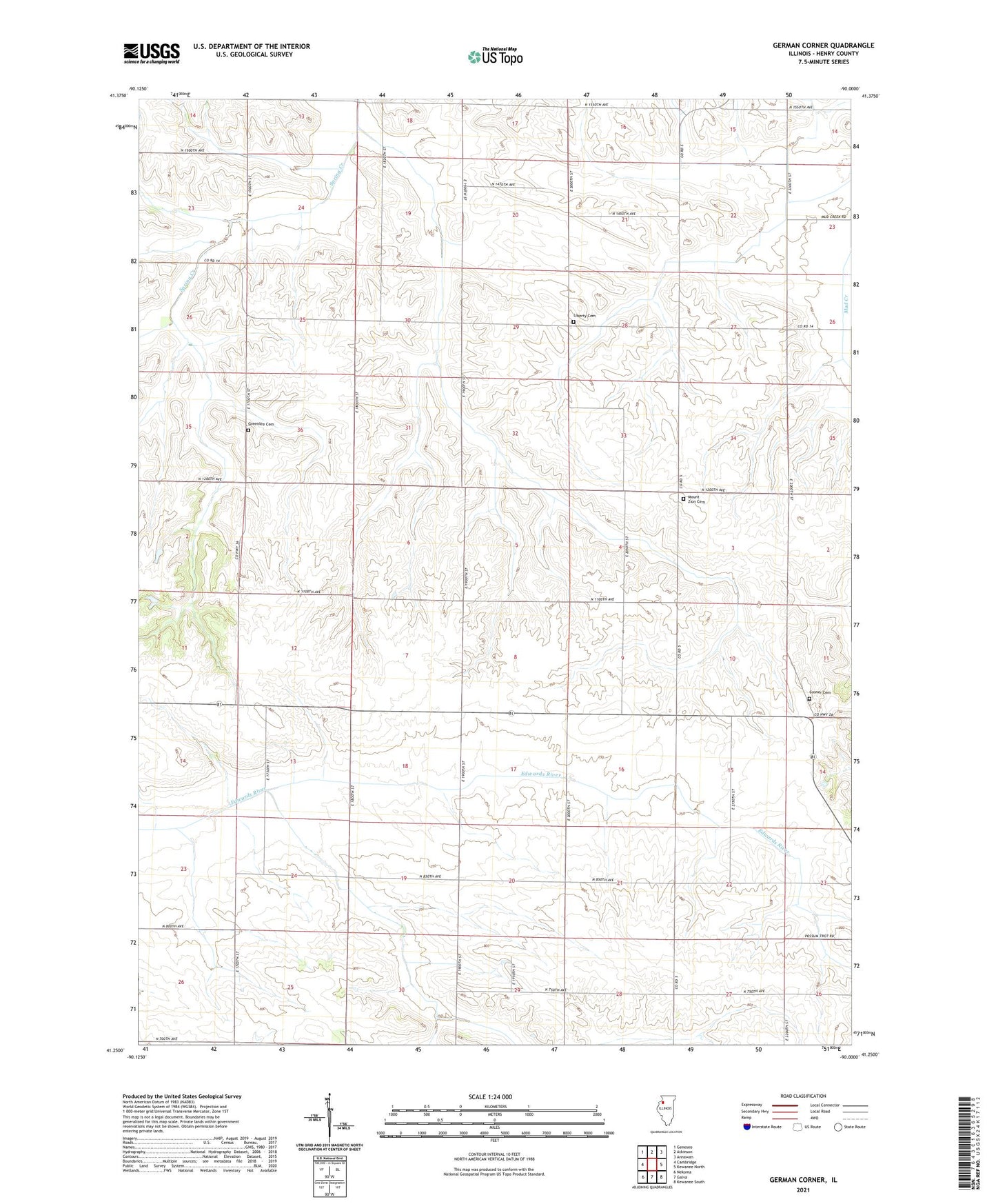 German Corner Illinois US Topo Map Image