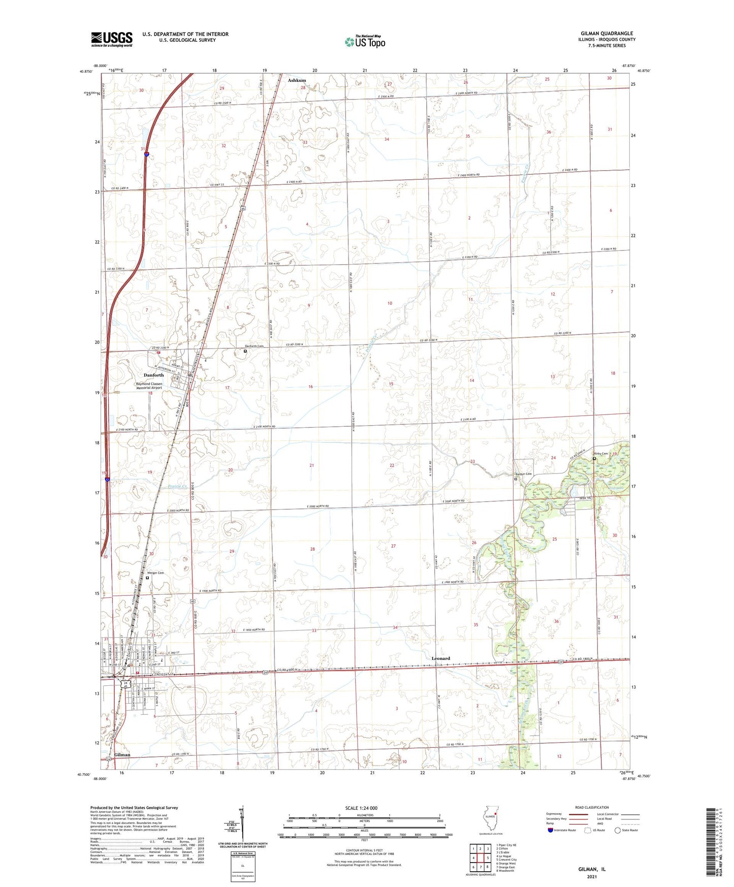 Gilman Illinois US Topo Map Image