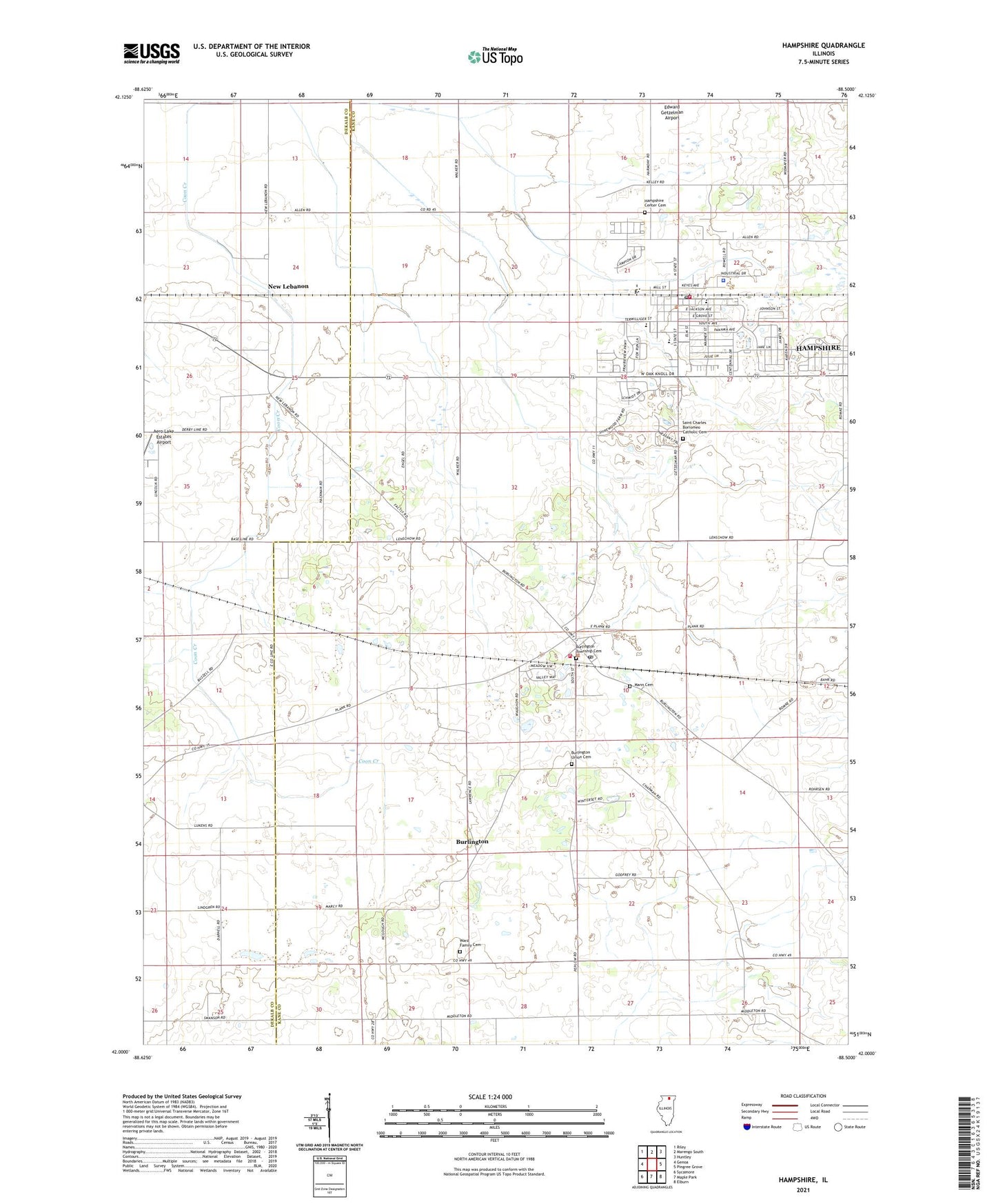 Hampshire Illinois US Topo Map Image