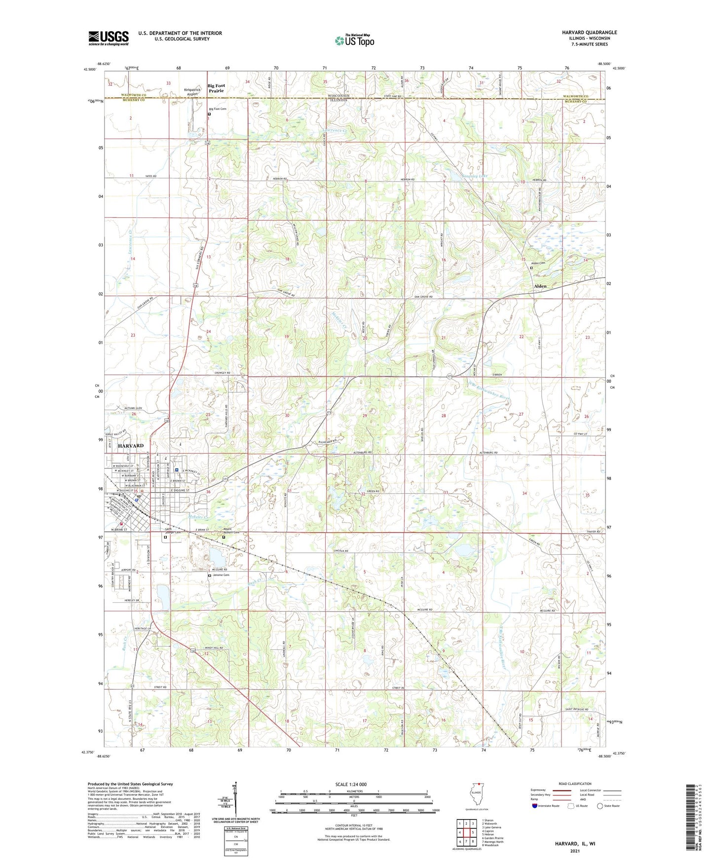 Harvard Illinois US Topo Map Image