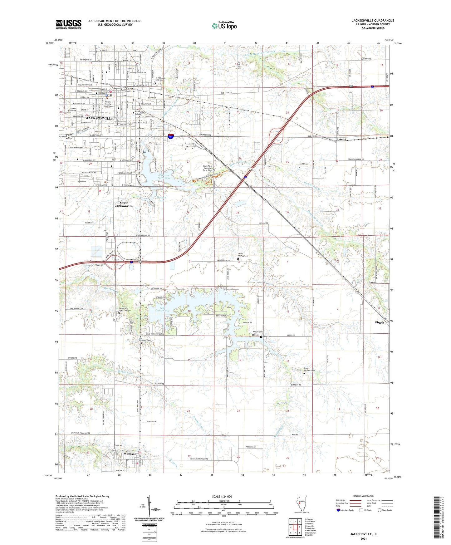 Jacksonville Illinois US Topo Map Image