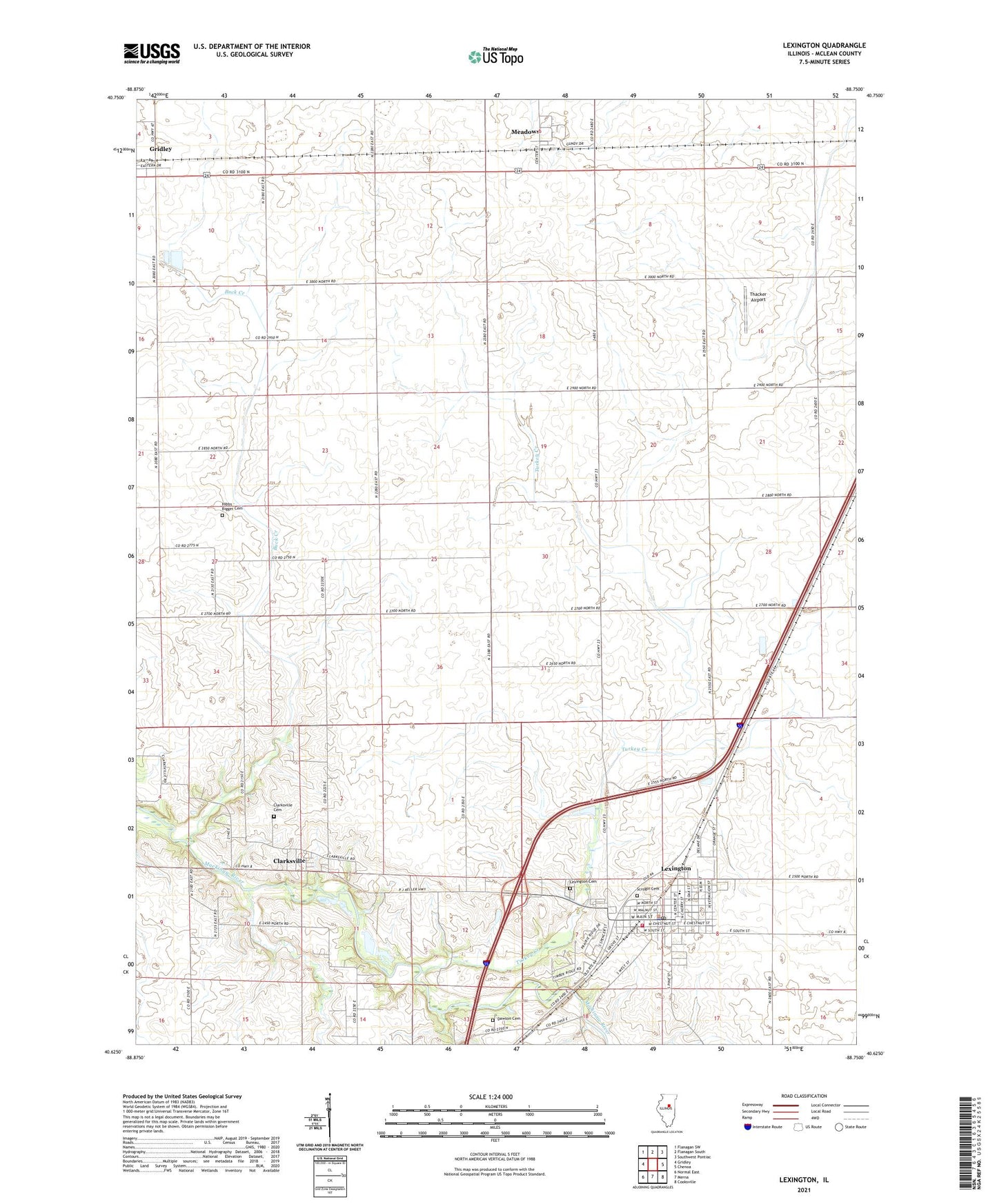 Lexington Illinois US Topo Map Image