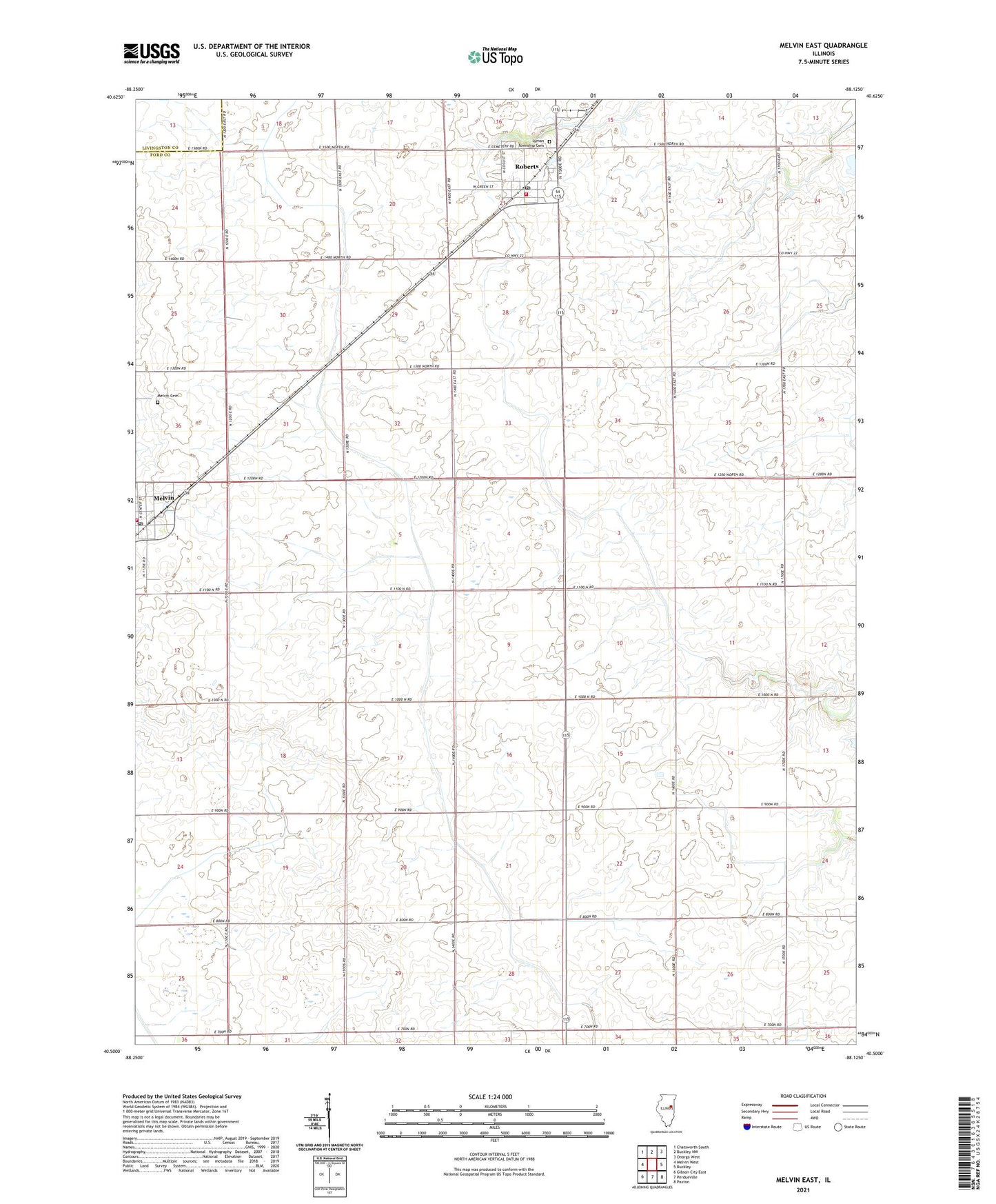 Melvin East Illinois US Topo Map Image