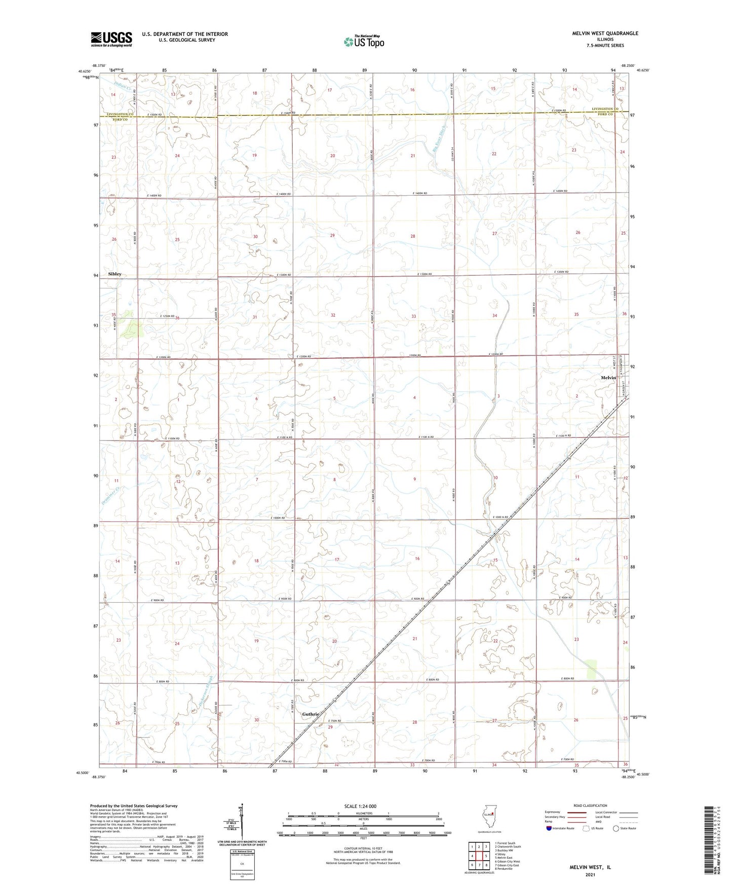 Melvin West Illinois US Topo Map Image