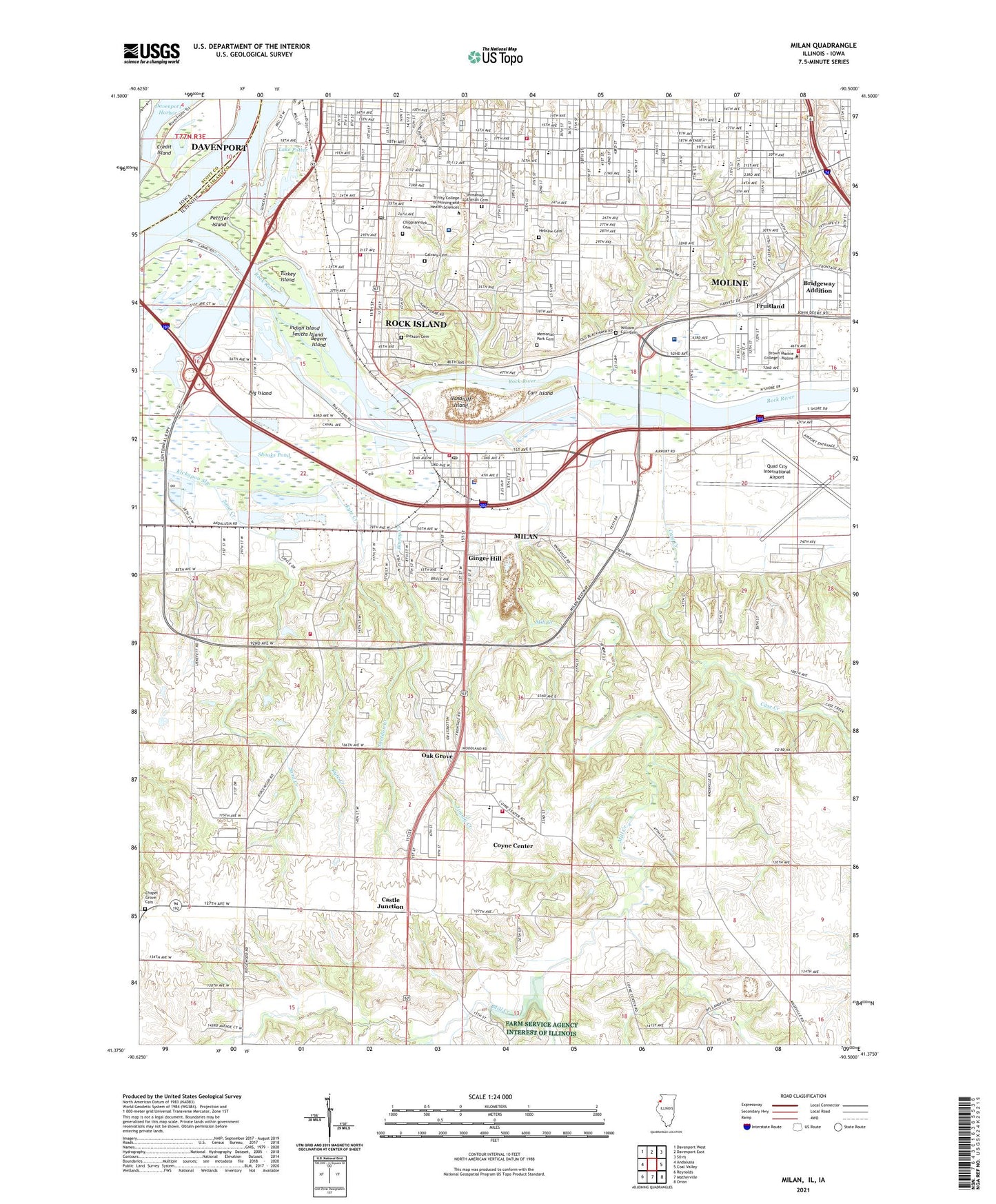 Milan Illinois US Topo Map Image