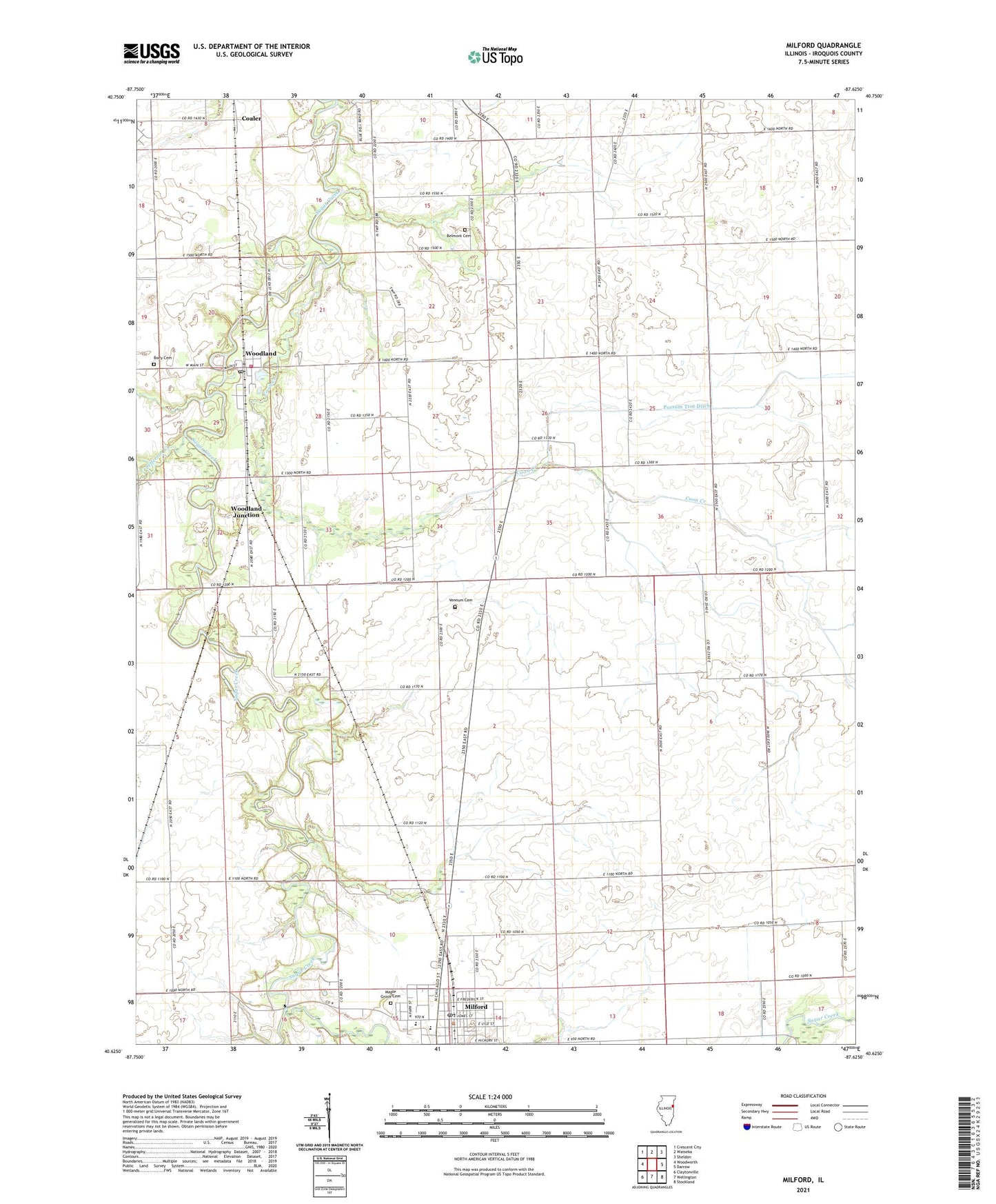 Milford Illinois US Topo Map Image