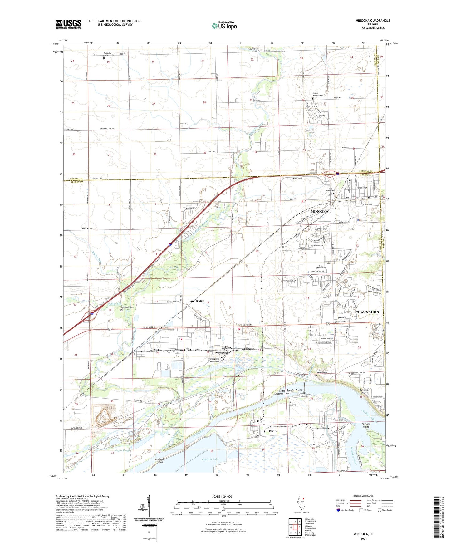 Minooka Illinois US Topo Map Image