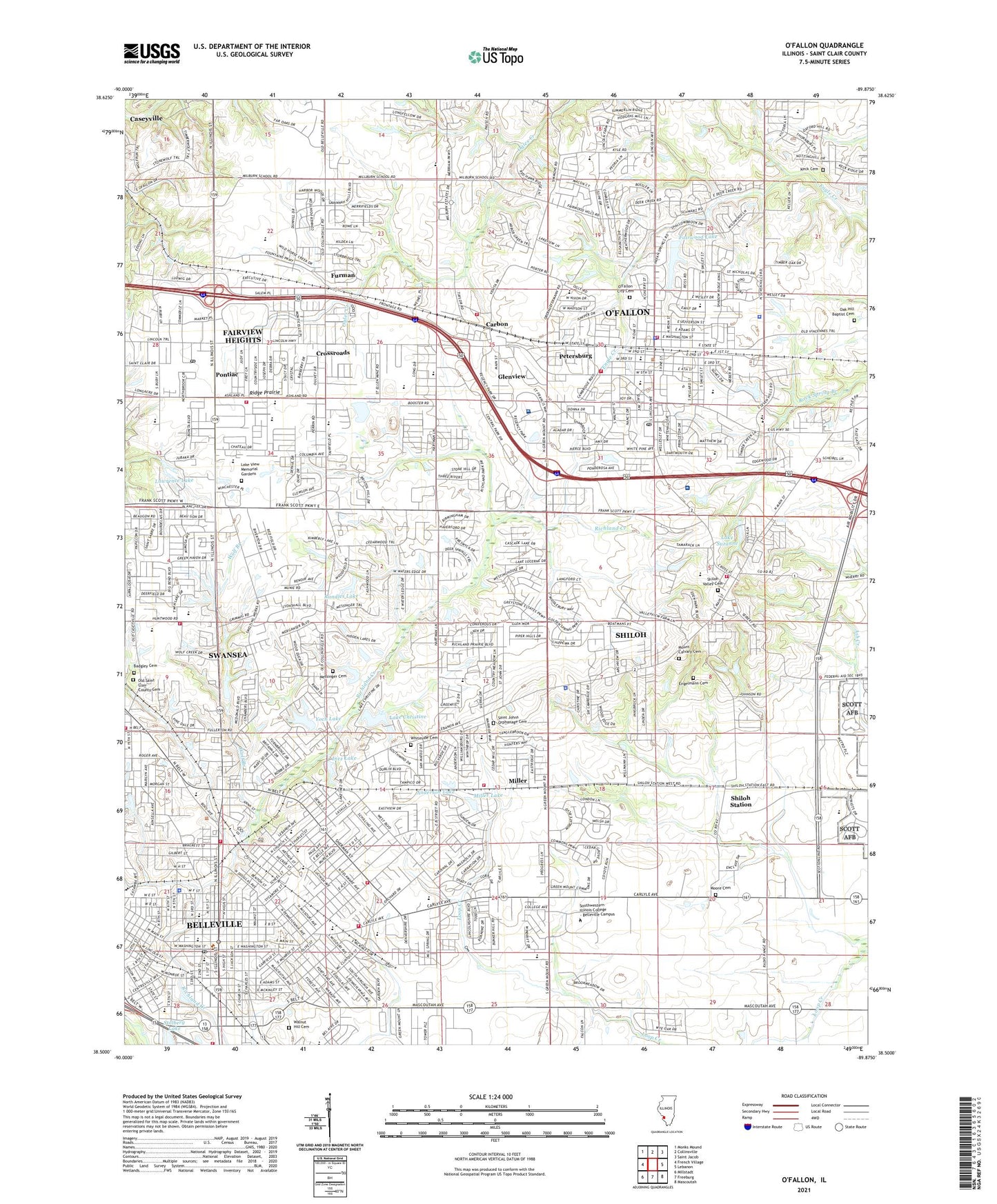 O'Fallon Illinois US Topo Map Image
