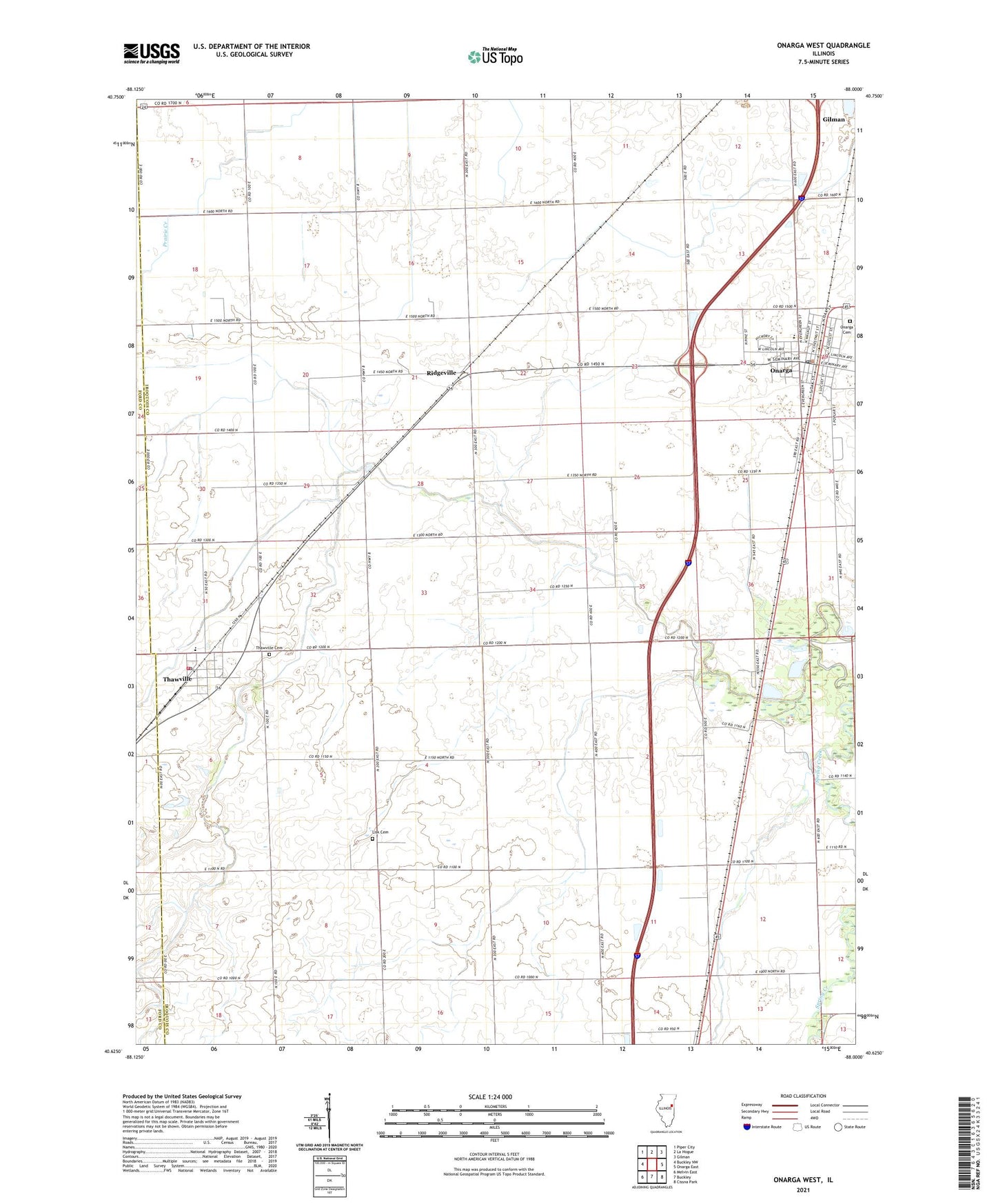 Onarga West Illinois US Topo Map Image
