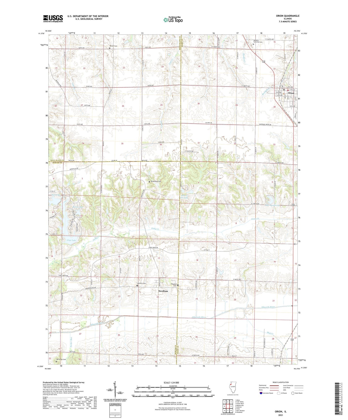 Orion Illinois US Topo Map Image