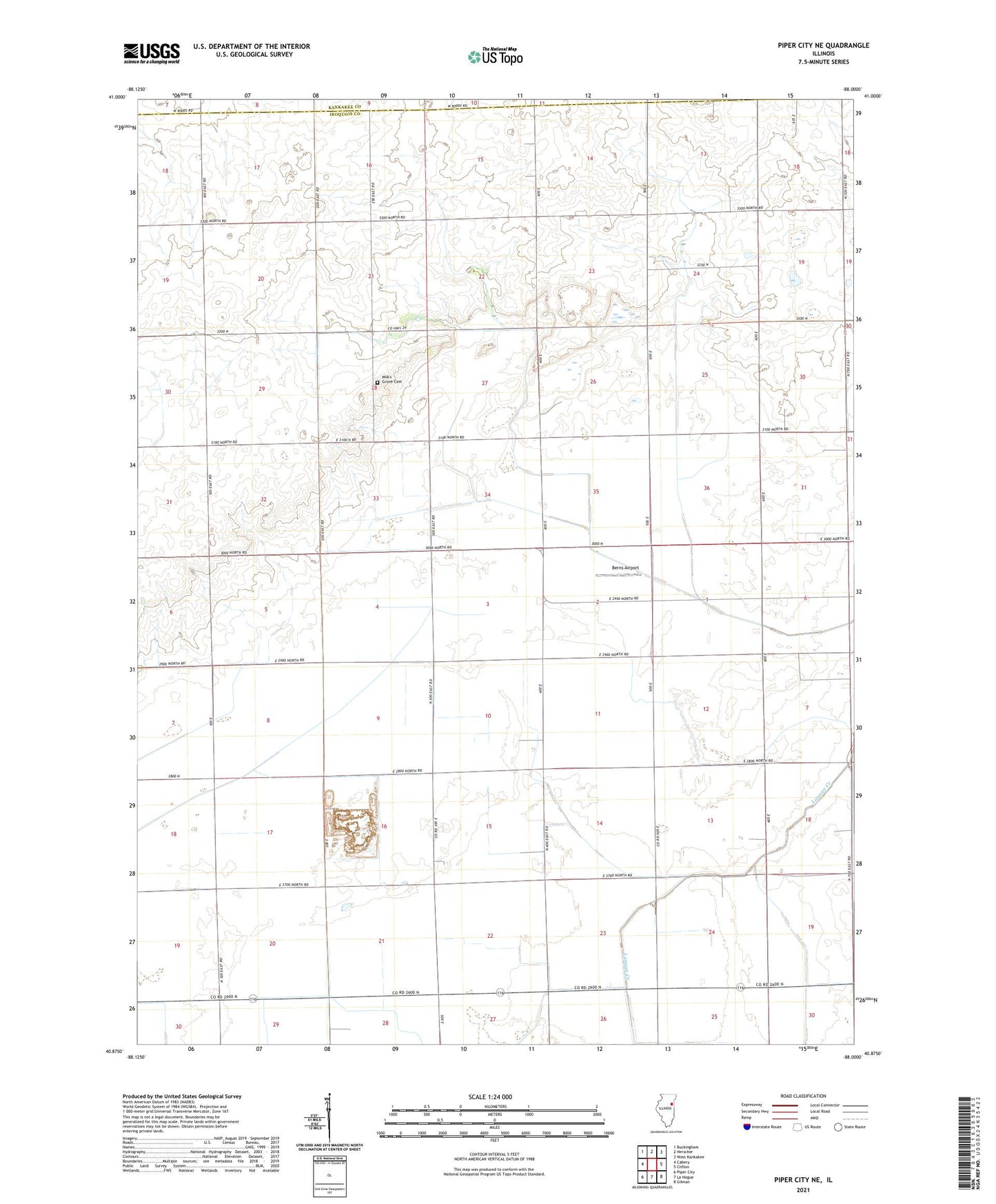 Piper City NE Illinois US Topo Map Image