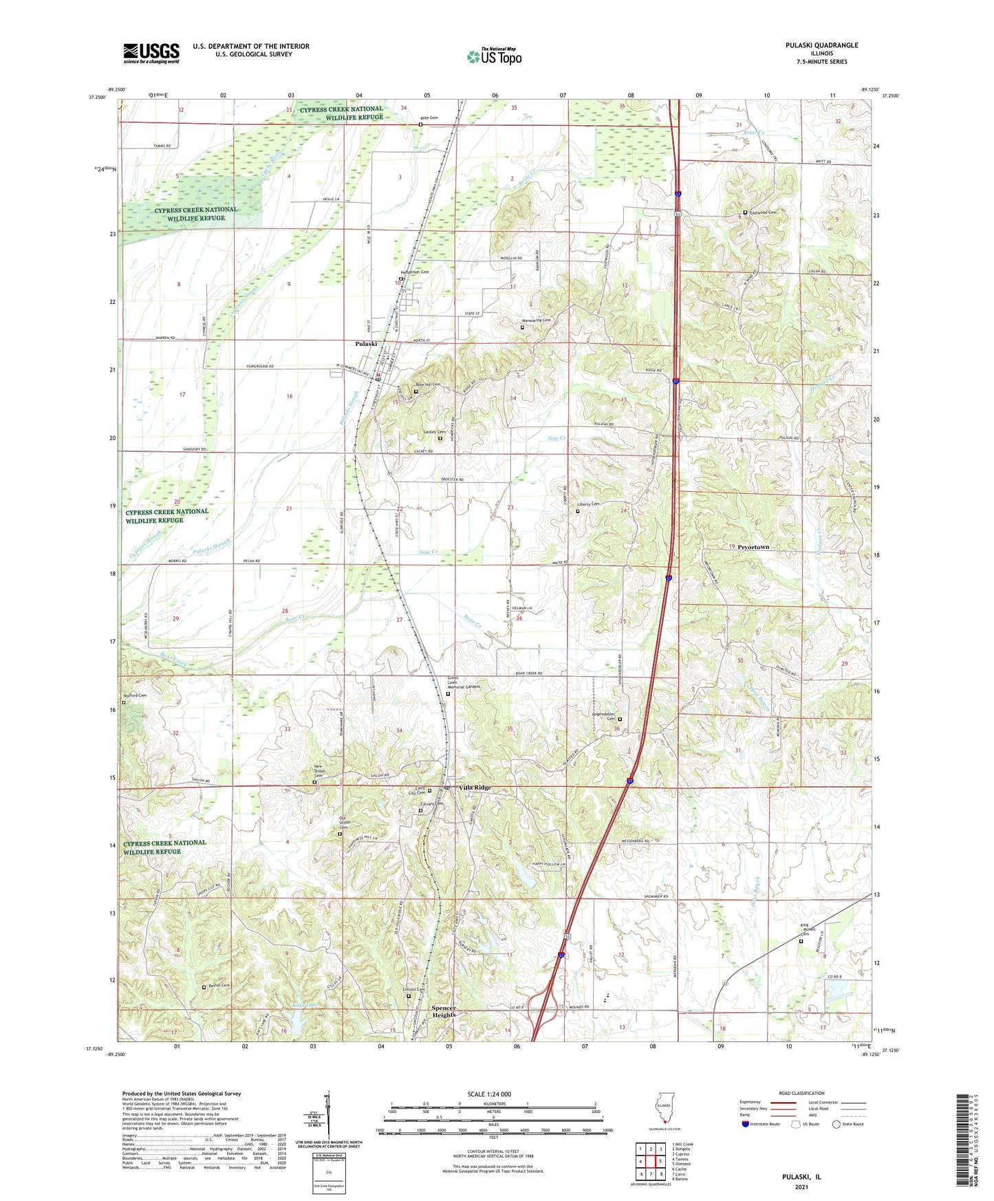 Pulaski Illinois US Topo Map Image