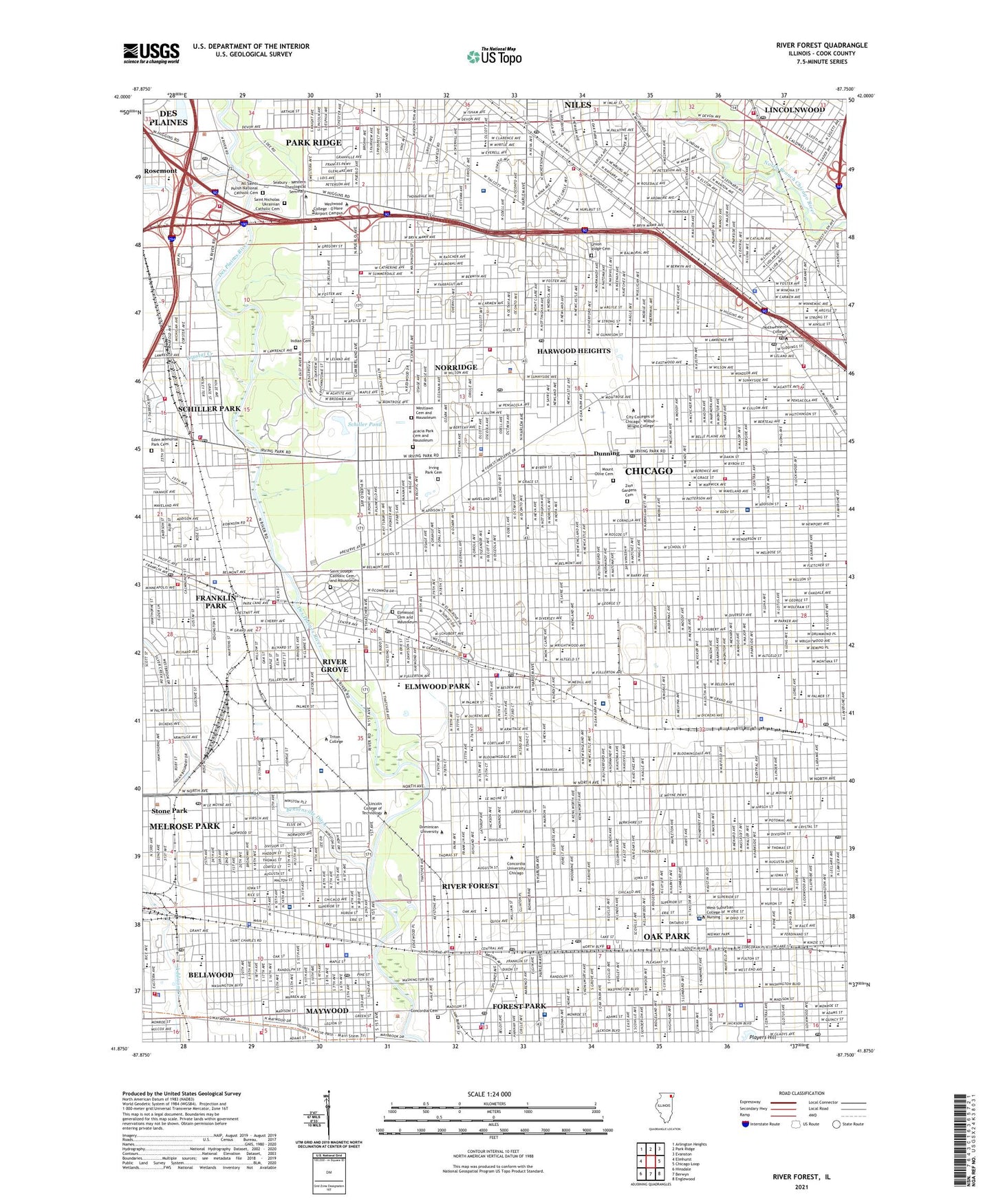 River Forest Illinois US Topo Map Image