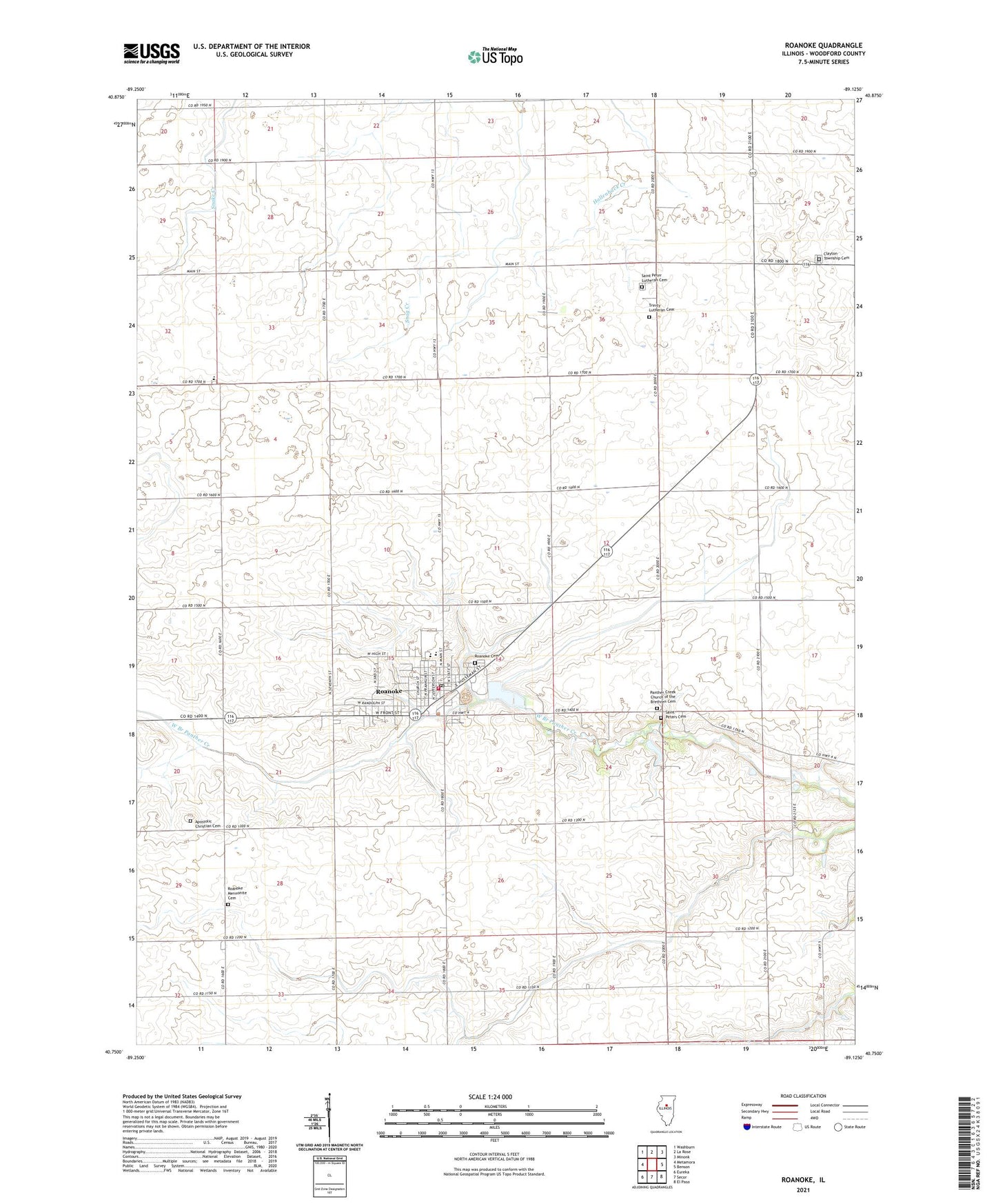 Roanoke Illinois US Topo Map Image