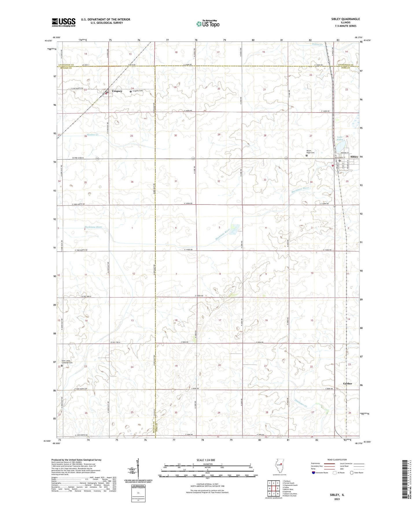 Sibley Illinois US Topo Map Image