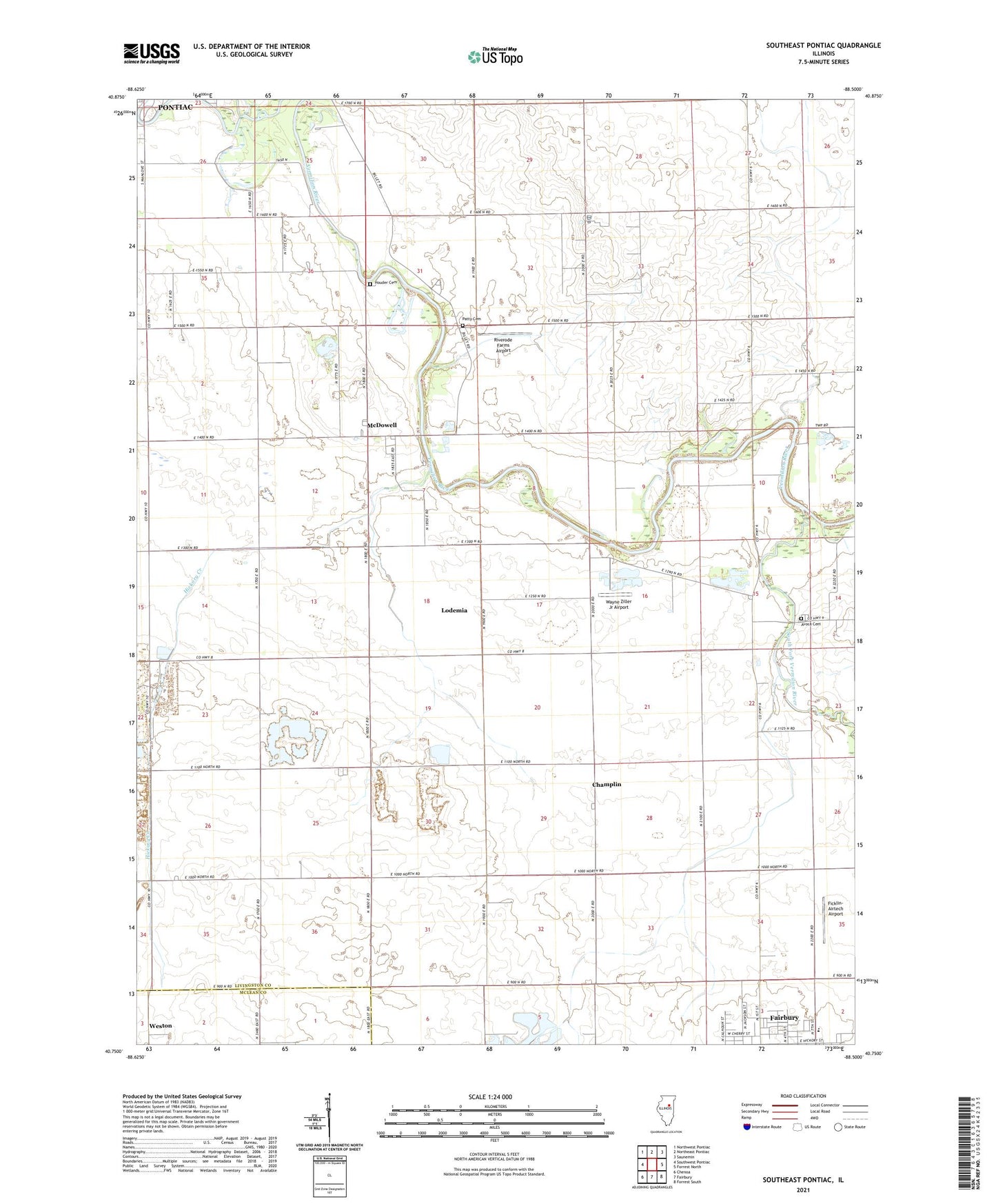 Southeast Pontiac Illinois US Topo Map Image
