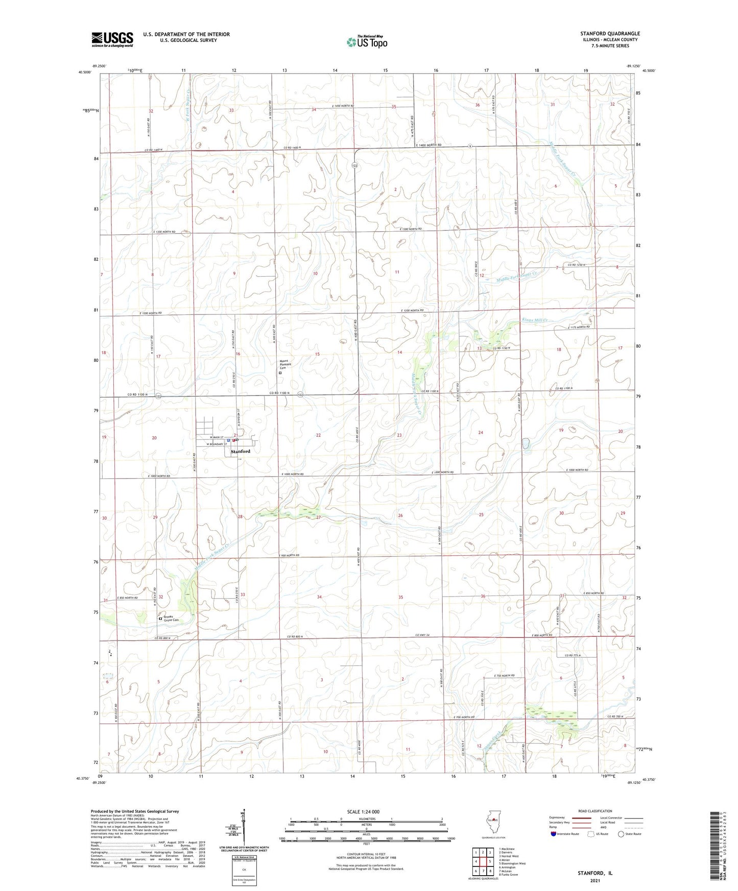 Stanford Illinois US Topo Map Image