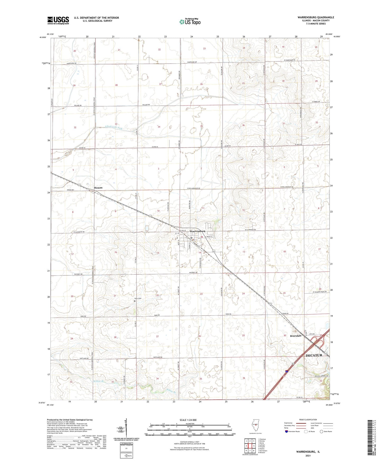 Warrensburg Illinois US Topo Map Image