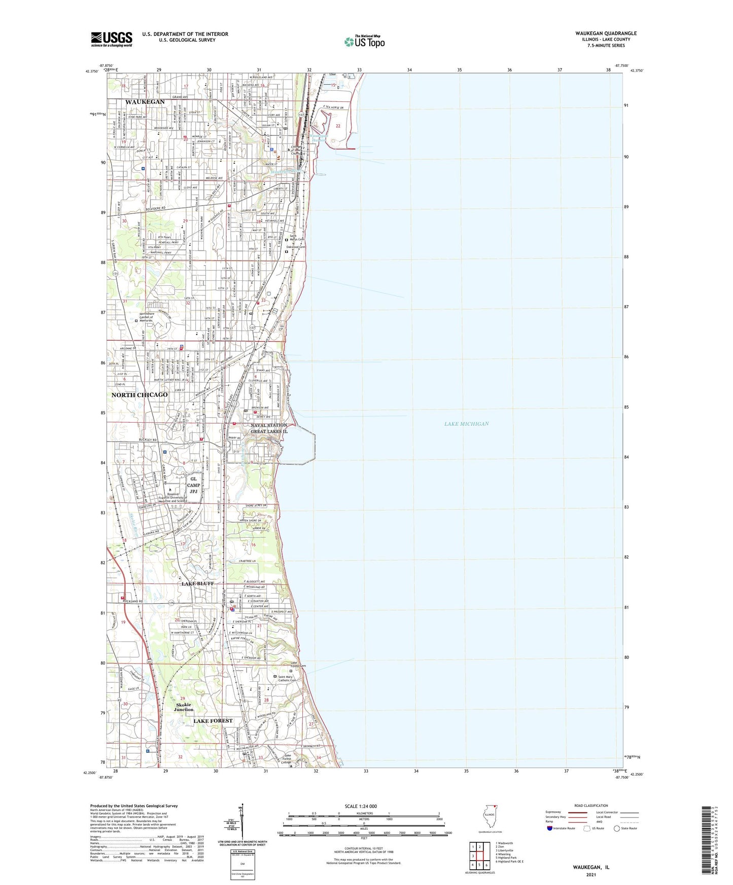 Waukegan Illinois US Topo Map Image