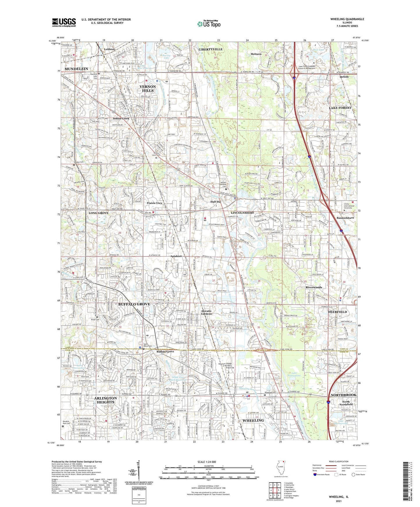 Wheeling Illinois US Topo Map Image