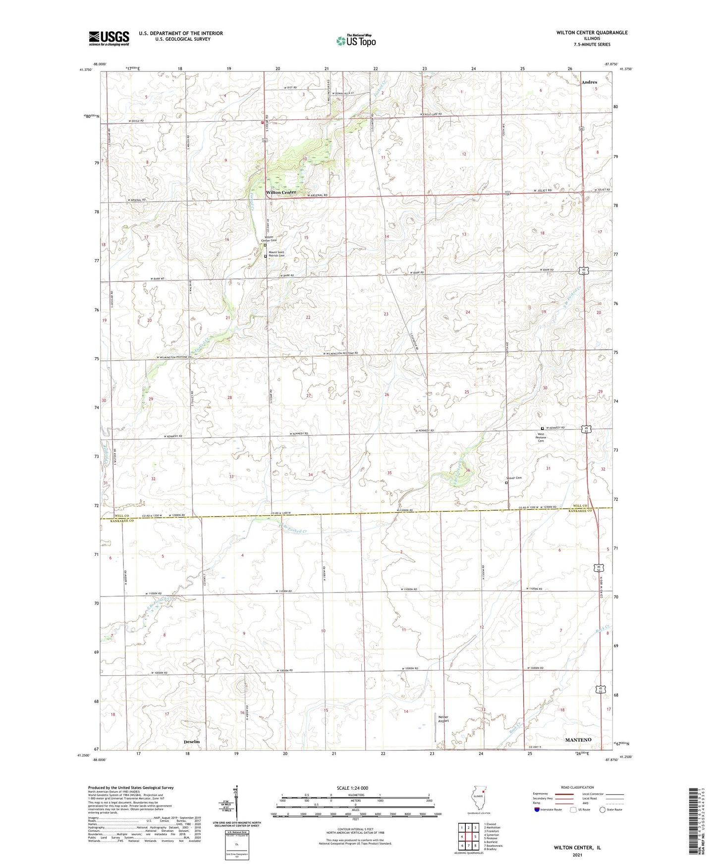 Wilton Center Illinois US Topo Map Image