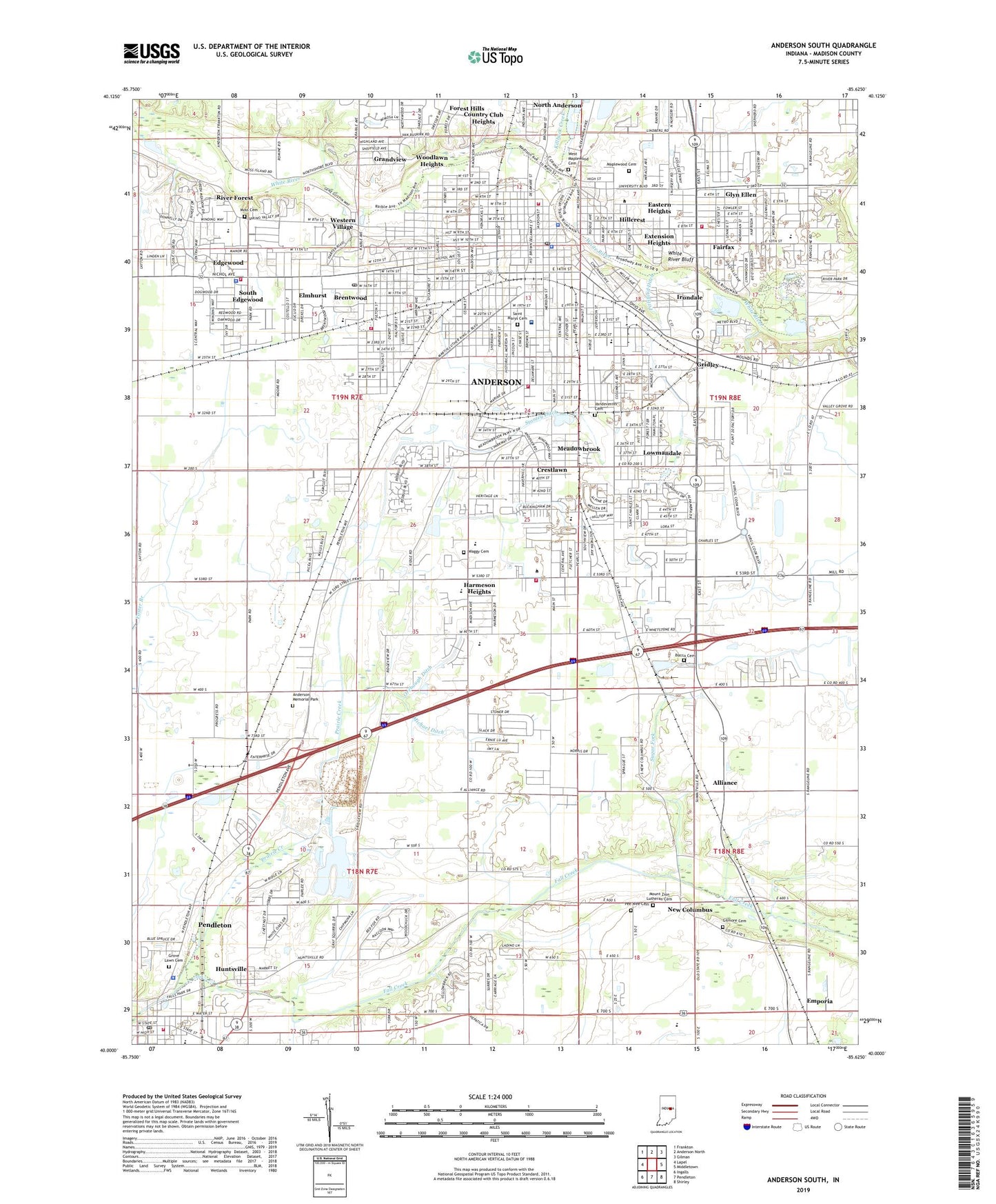 Anderson South Indiana US Topo Map Image