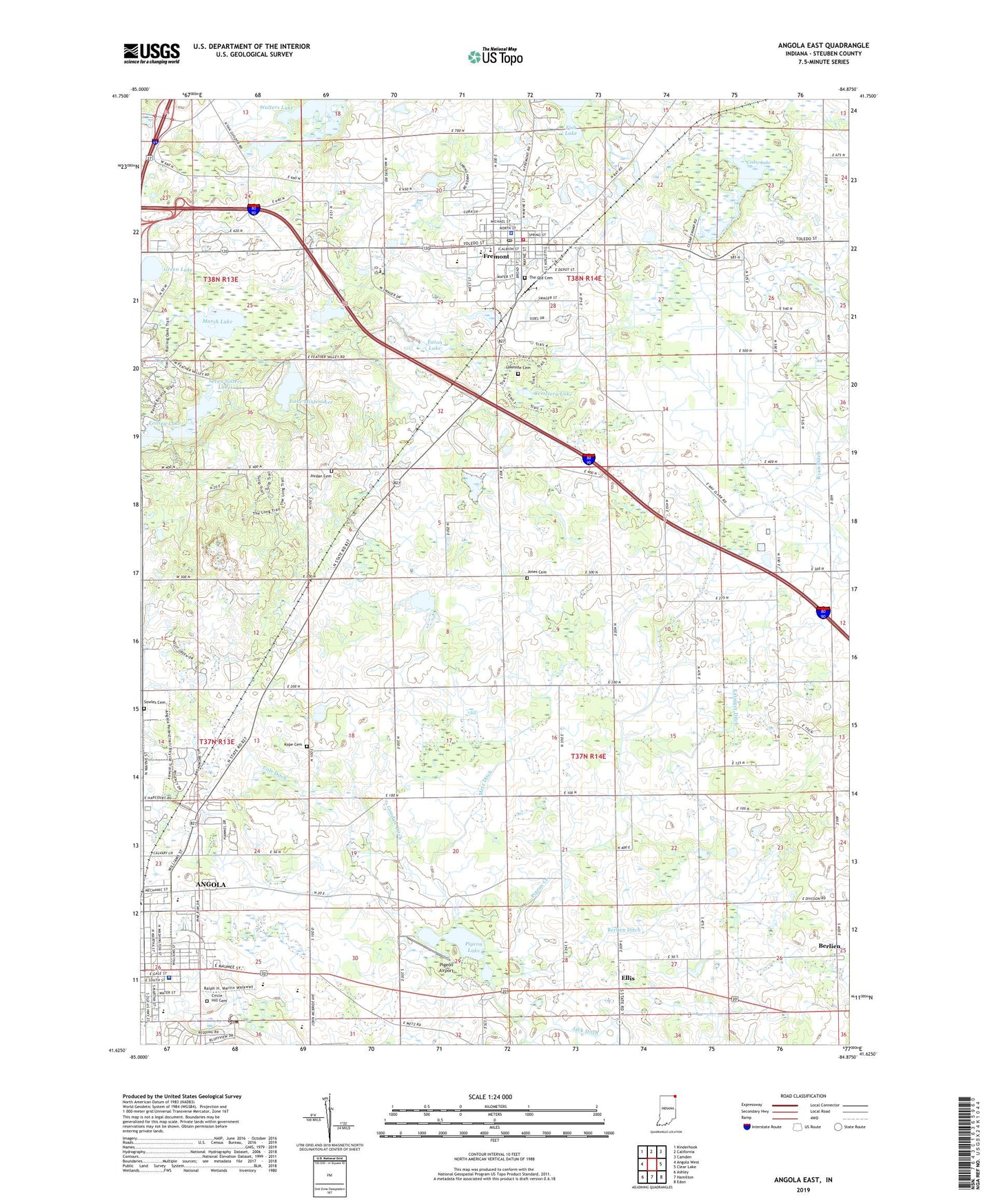 Angola East Indiana US Topo Map Image