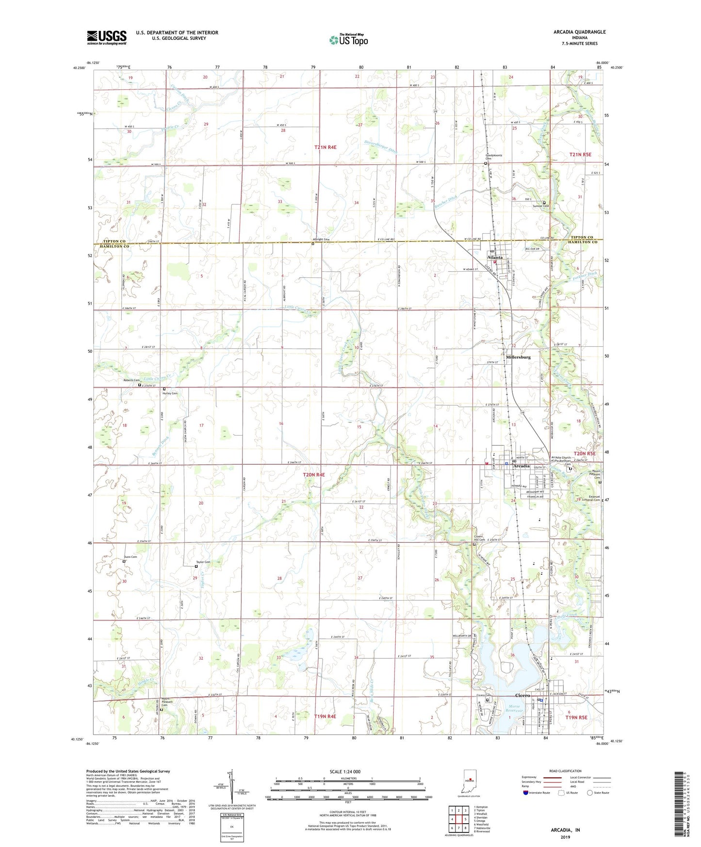Arcadia Indiana US Topo Map Image