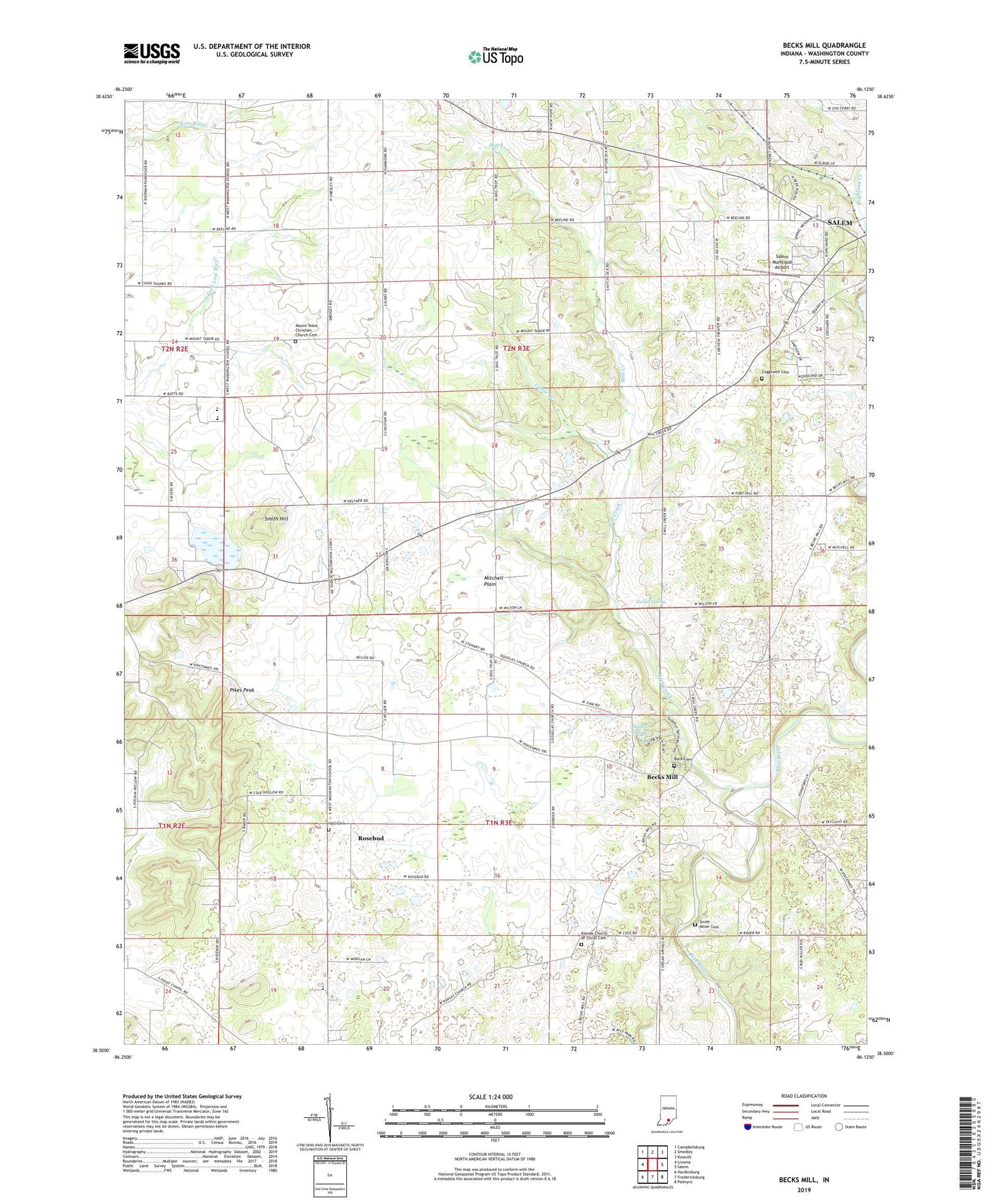 Becks Mill Indiana US Topo Map Image