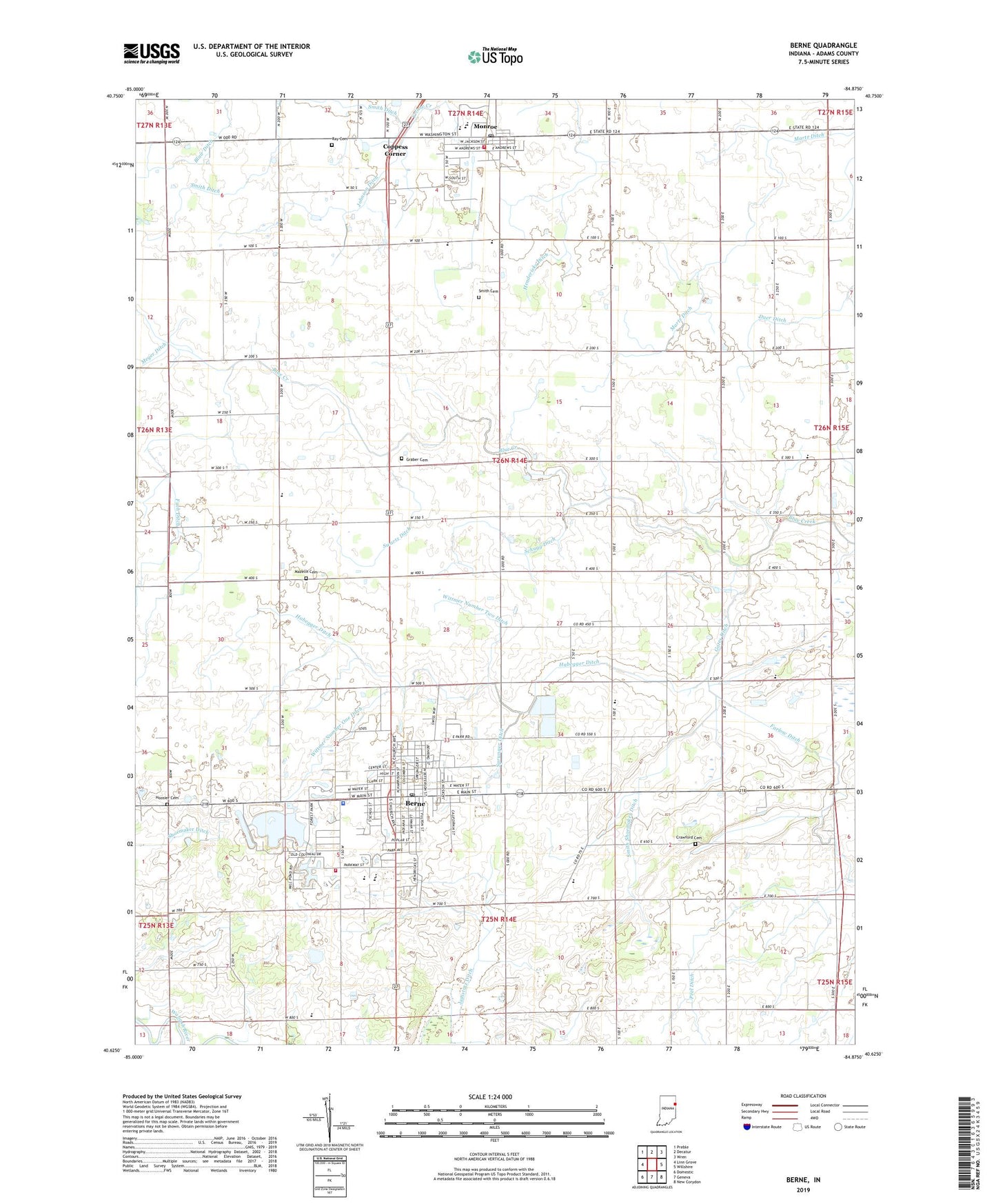 Berne Indiana US Topo Map Image