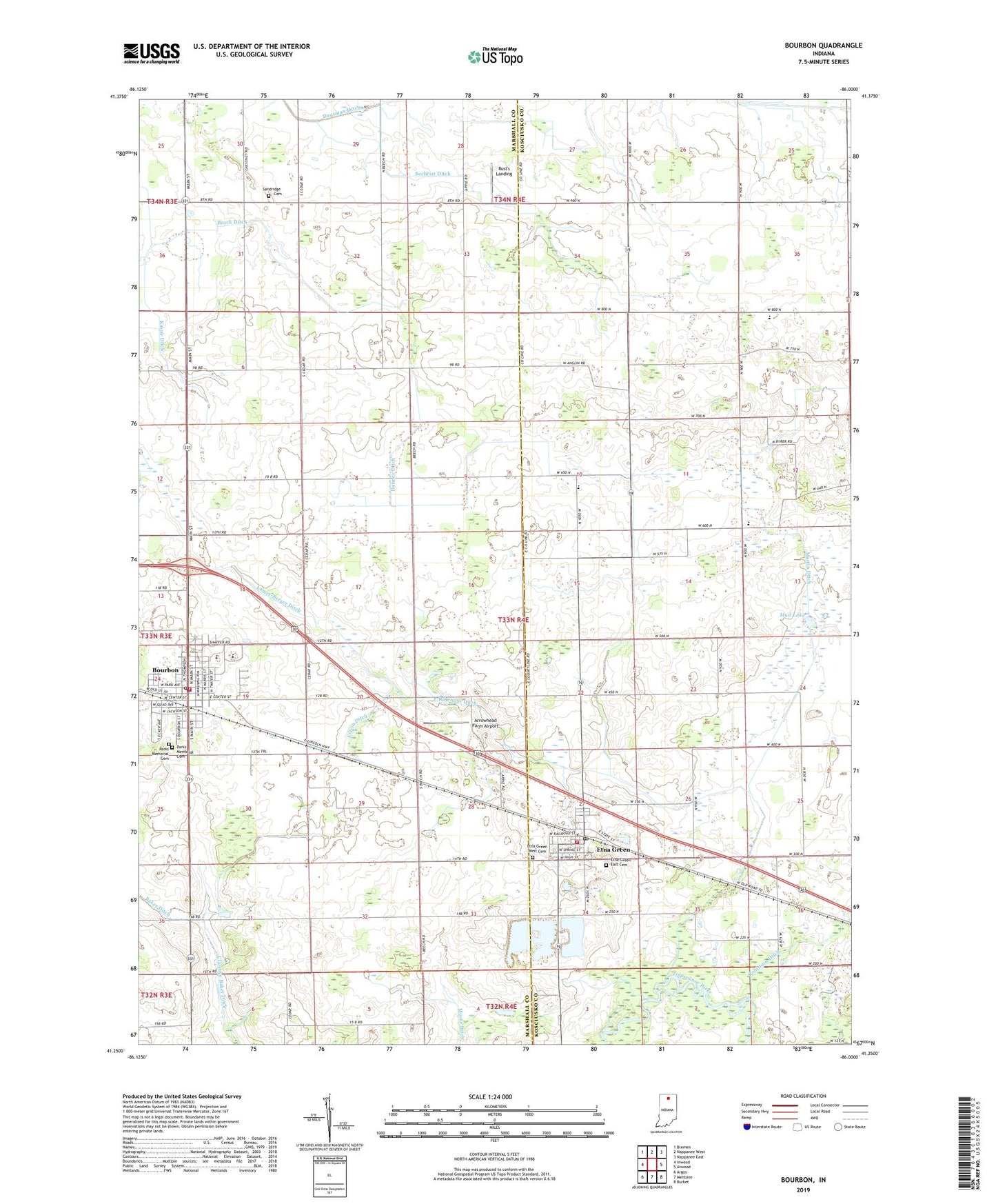 Bourbon Indiana US Topo Map Image