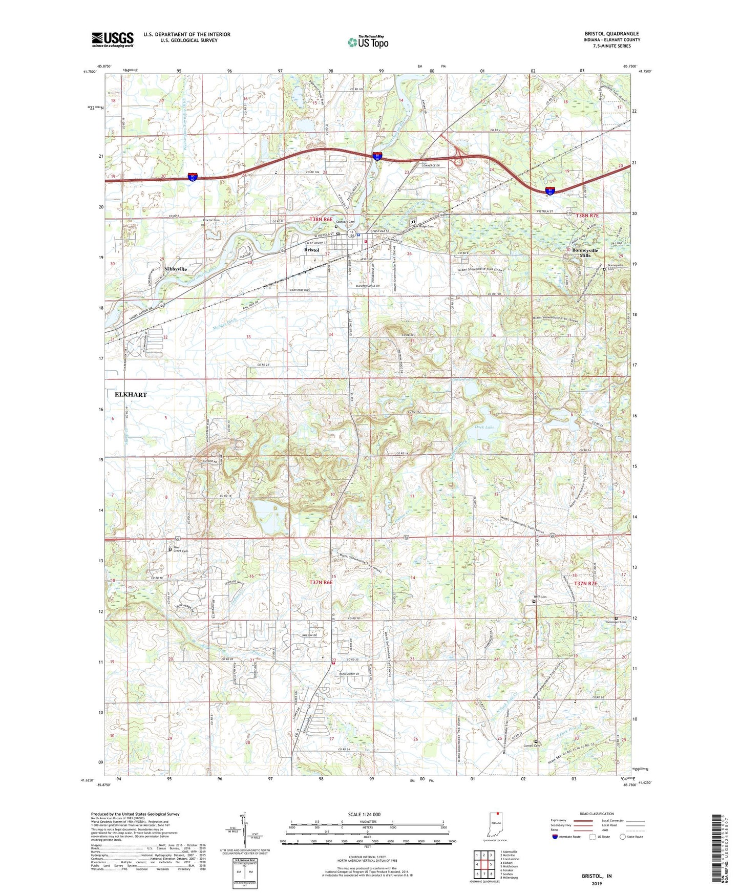 Bristol Indiana US Topo Map Image