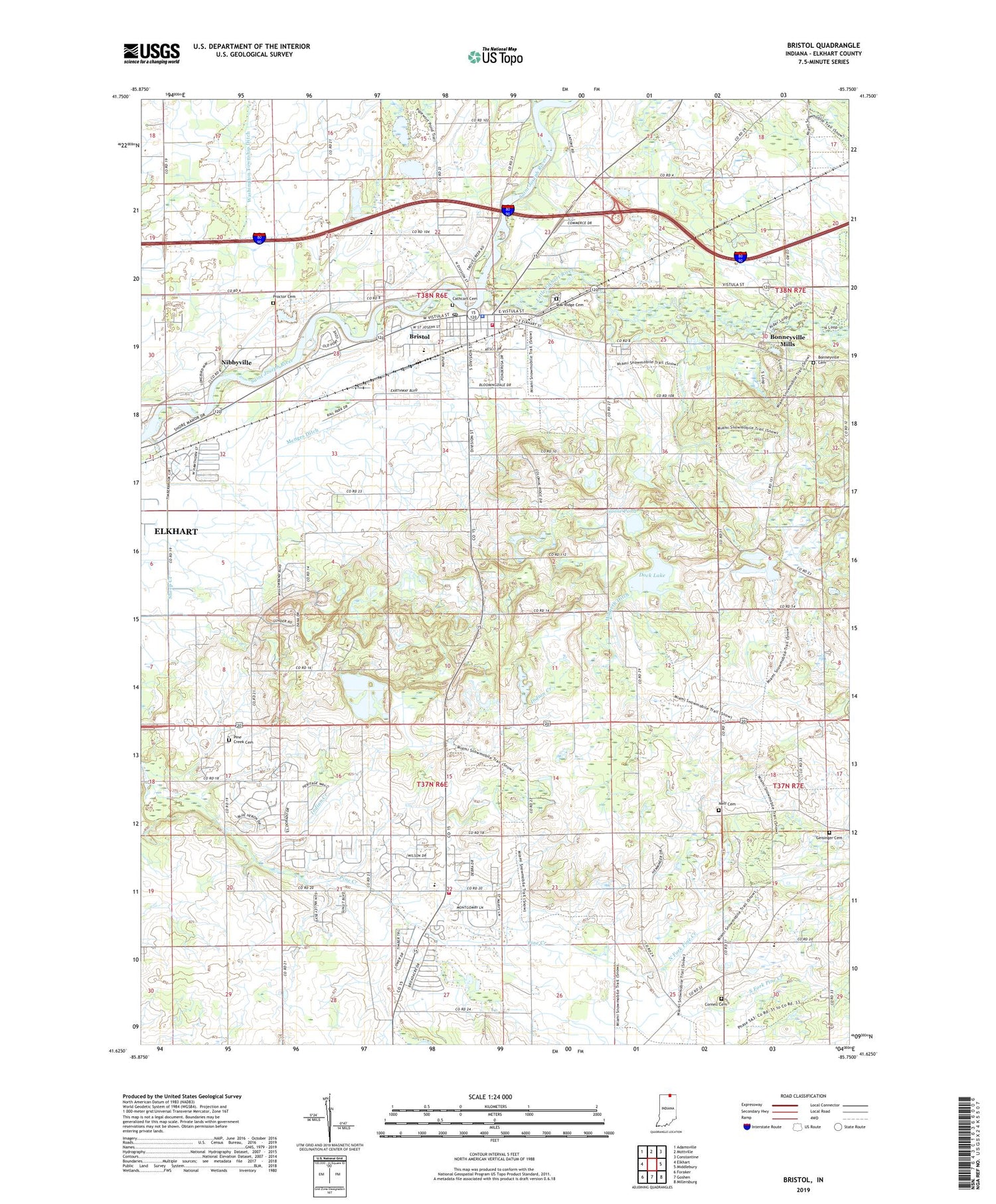 Bristol Indiana US Topo Map Image