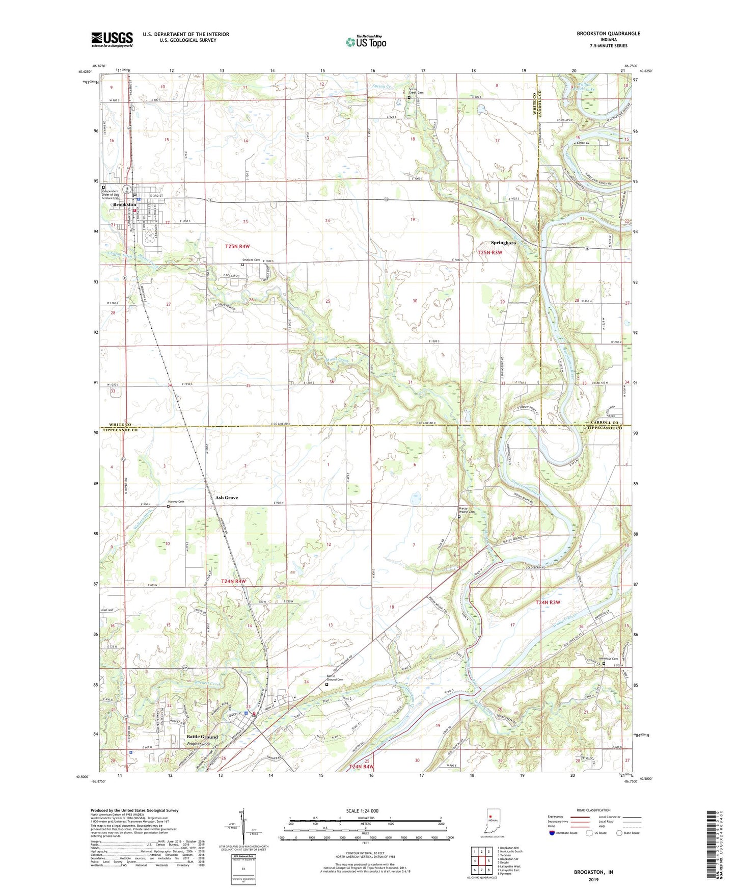 Brookston Indiana US Topo Map Image