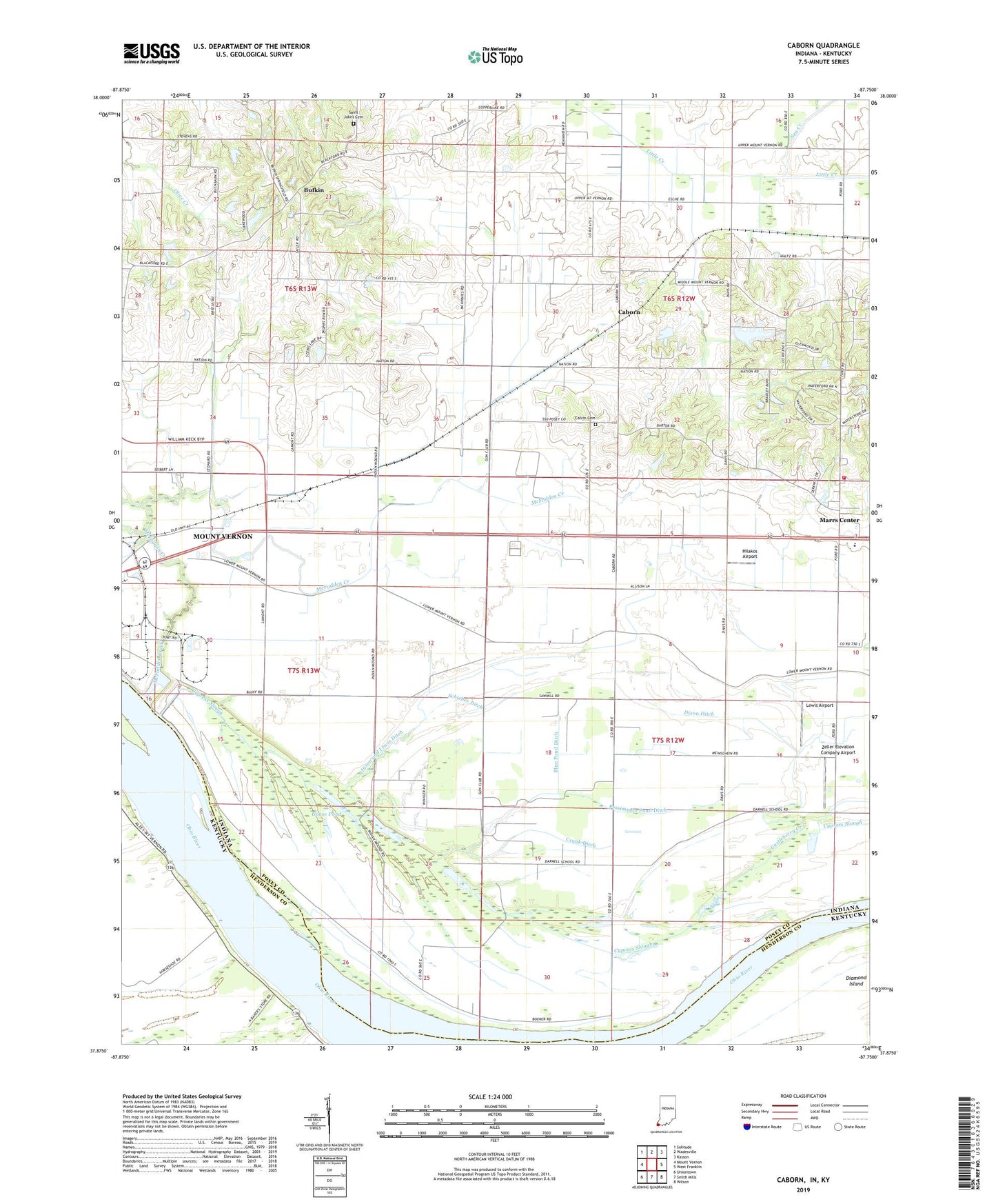 Caborn Indiana US Topo Map Image