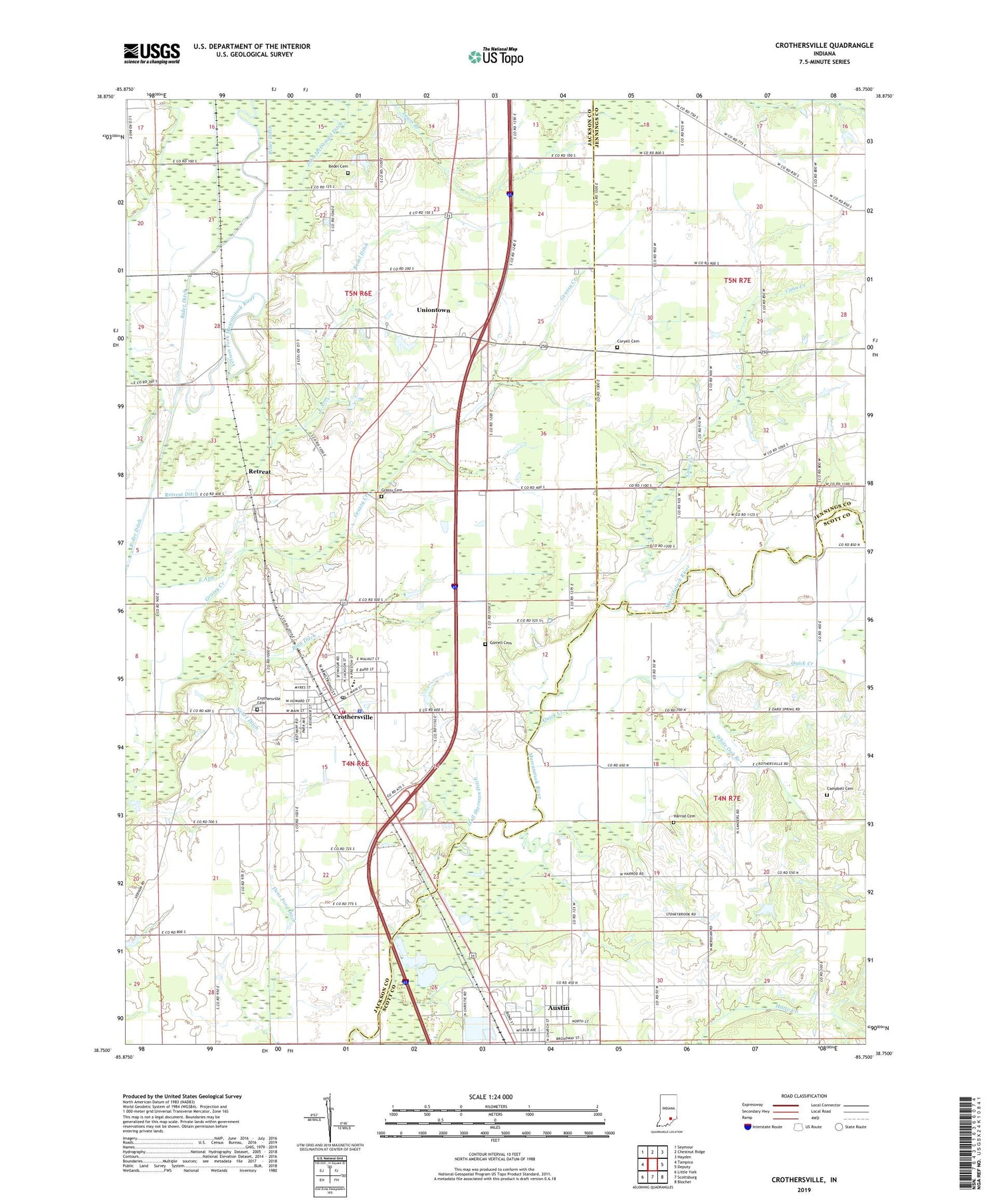 Crothersville Indiana US Topo Map Image