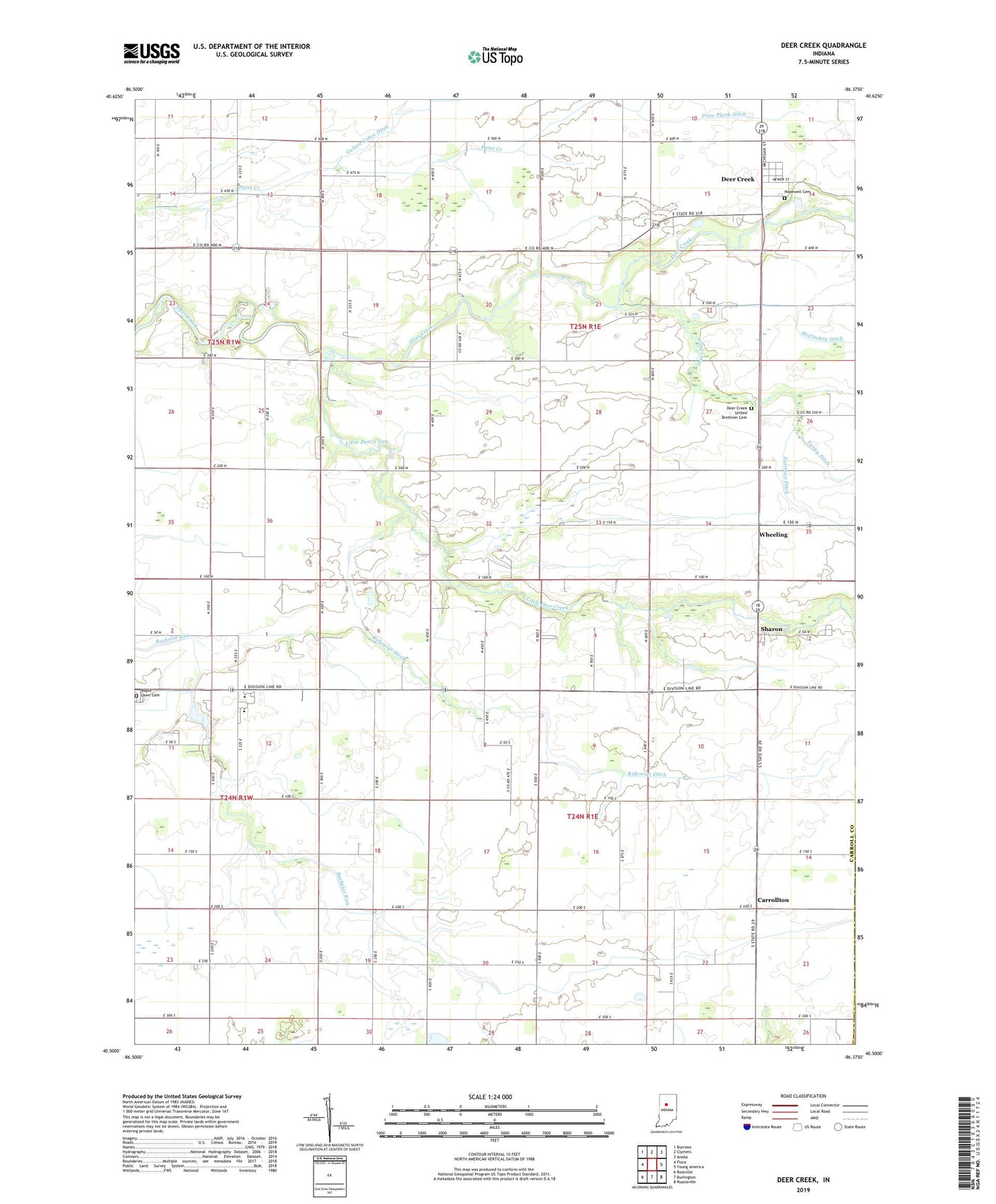 Deer Creek Indiana US Topo Map Image