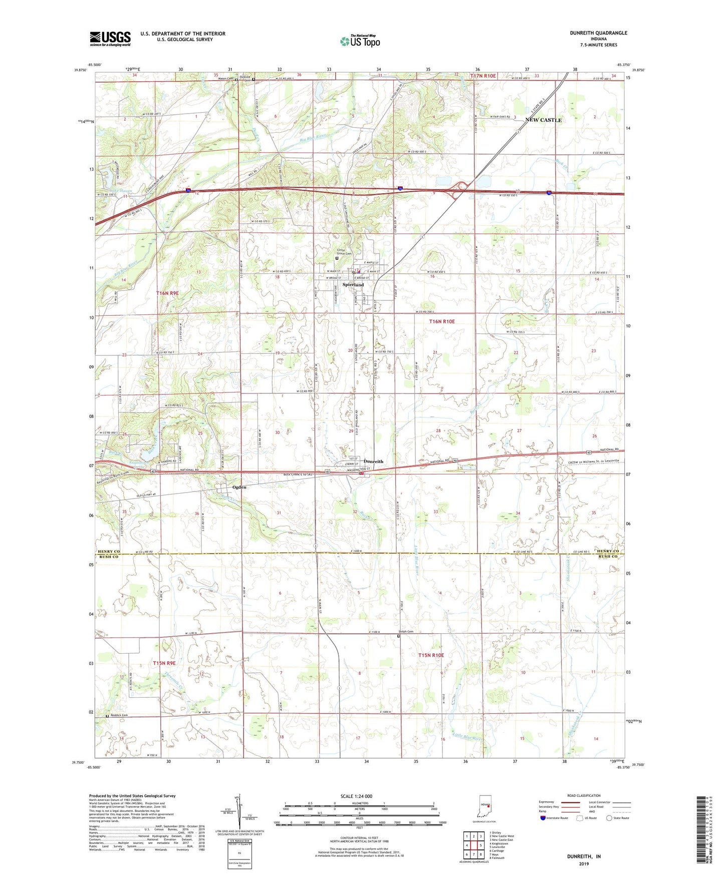 Dunreith Indiana US Topo Map Image