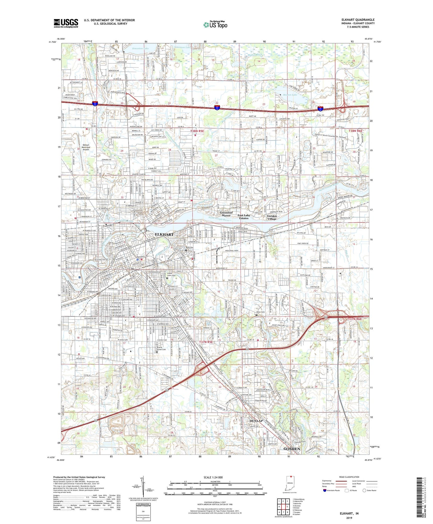 Elkhart Indiana US Topo Map Image