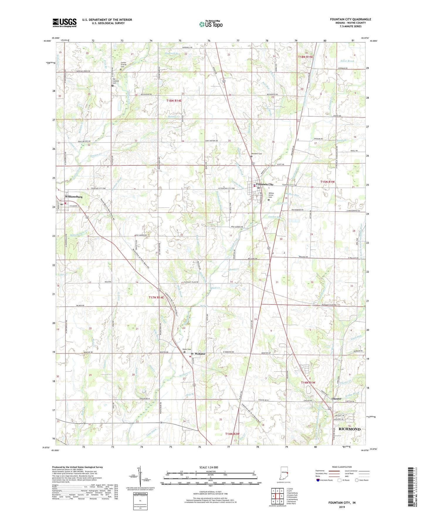 Fountain City Indiana US Topo Map Image