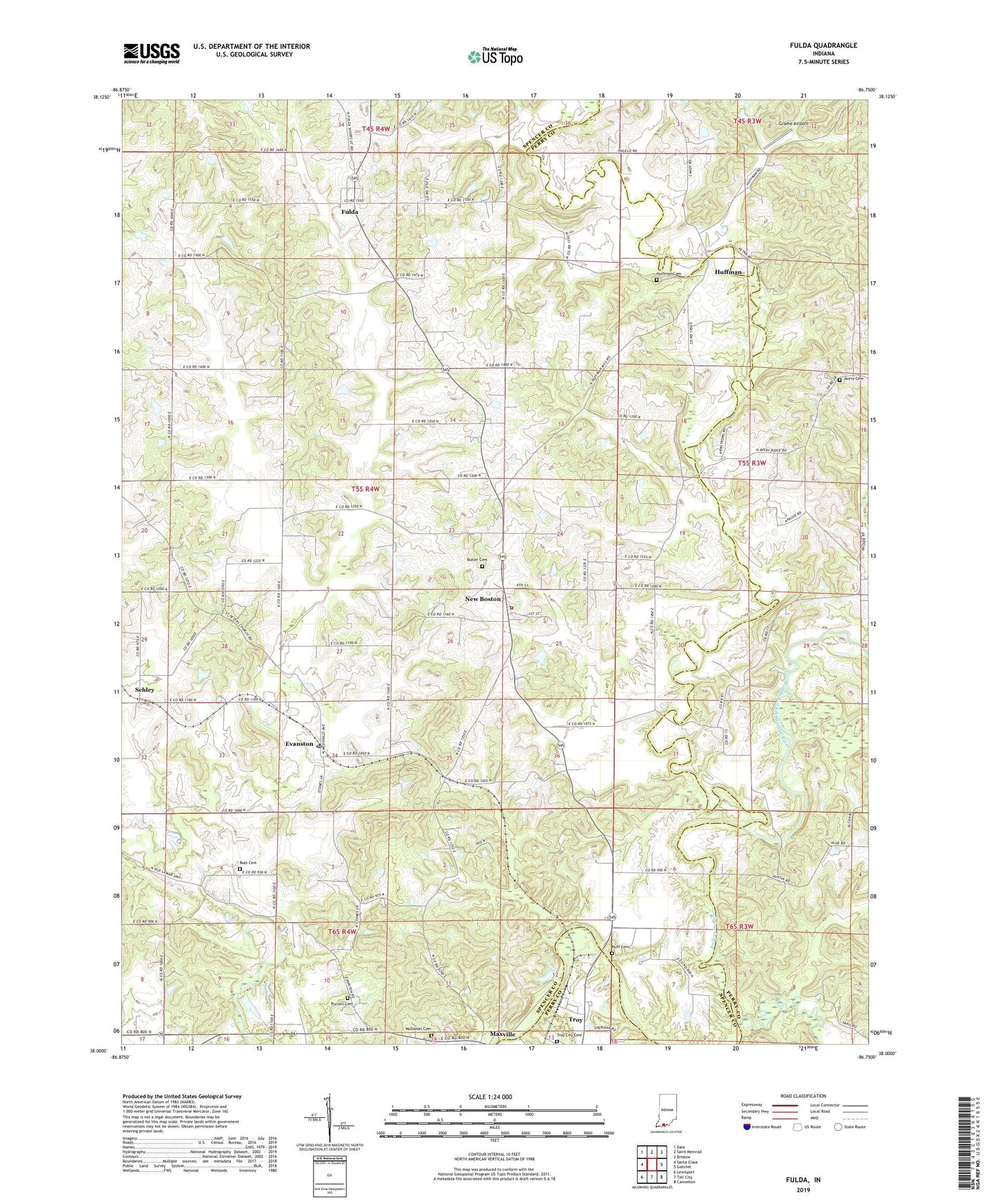 Fulda Indiana US Topo Map Image