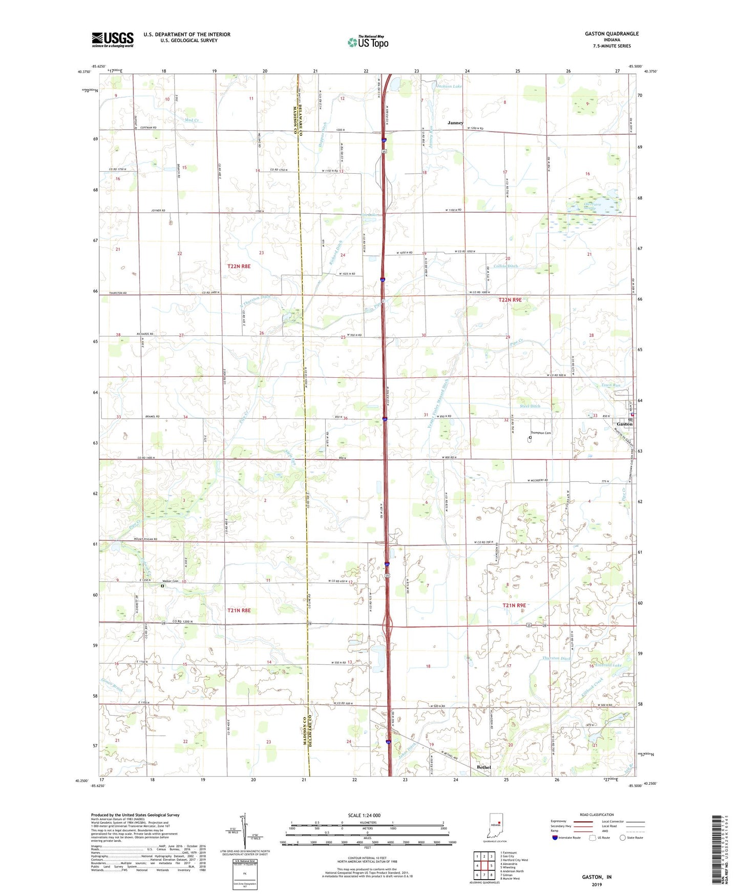 Gaston Indiana US Topo Map Image