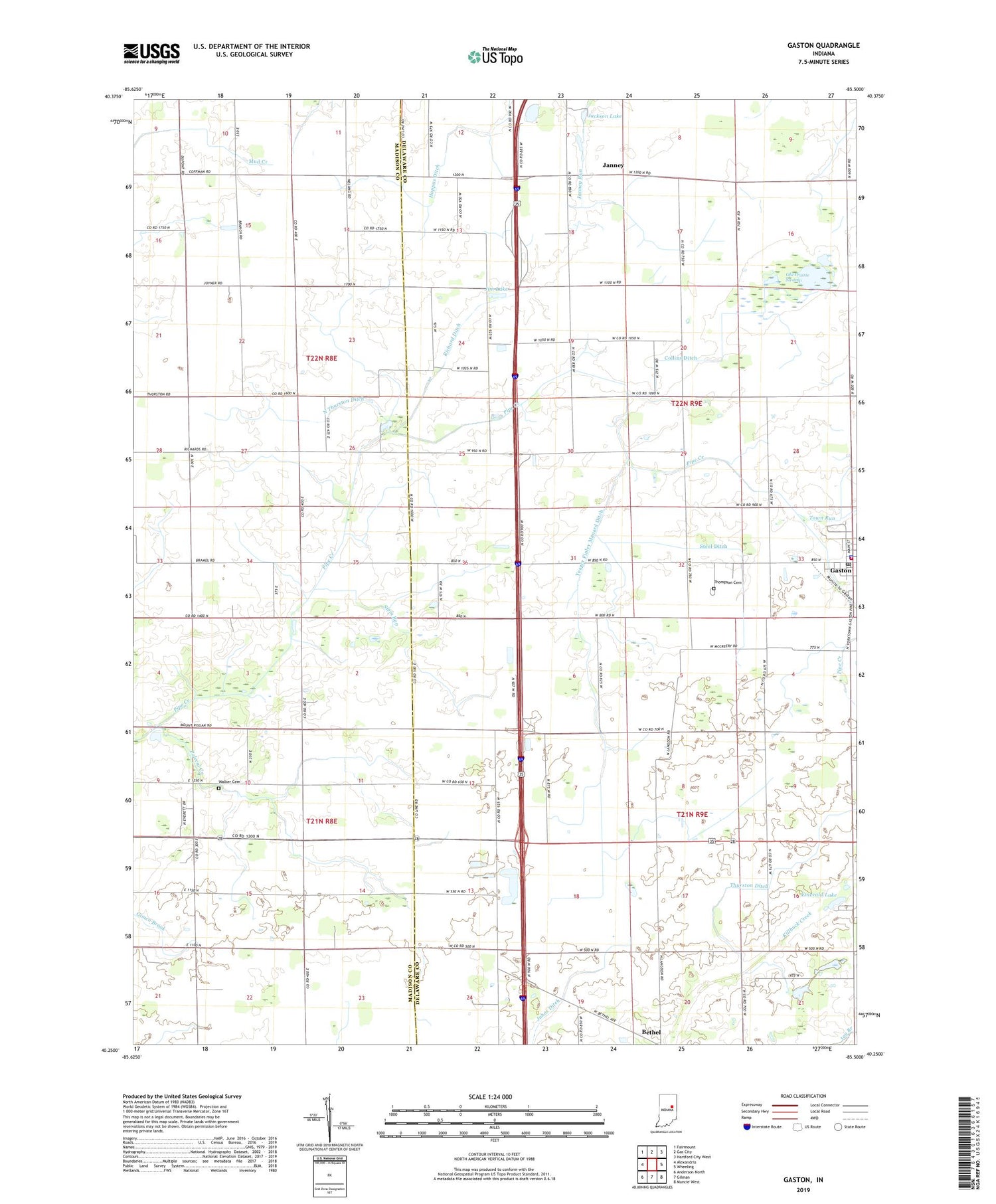 Gaston Indiana US Topo Map Image