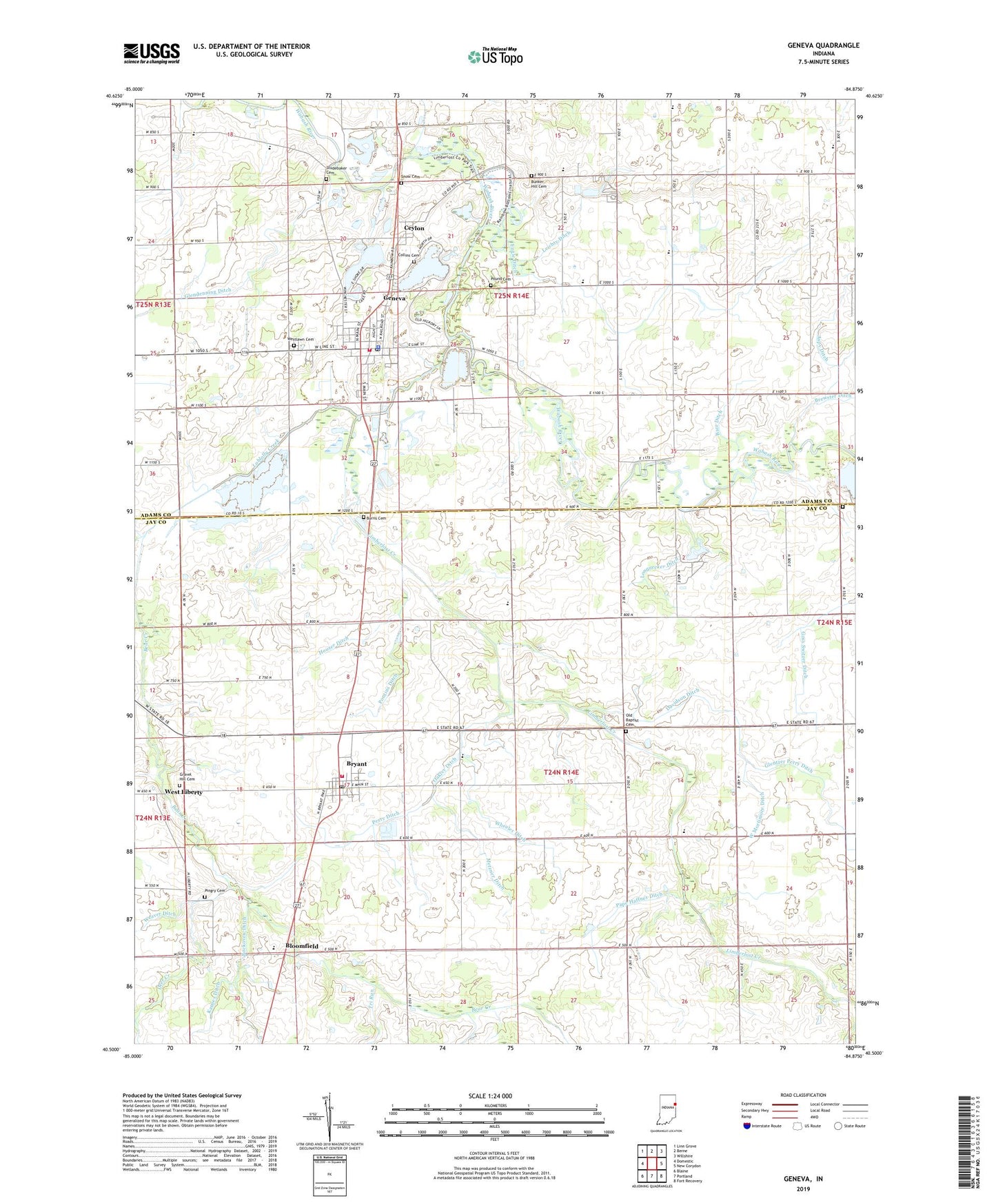 Geneva Indiana US Topo Map Image