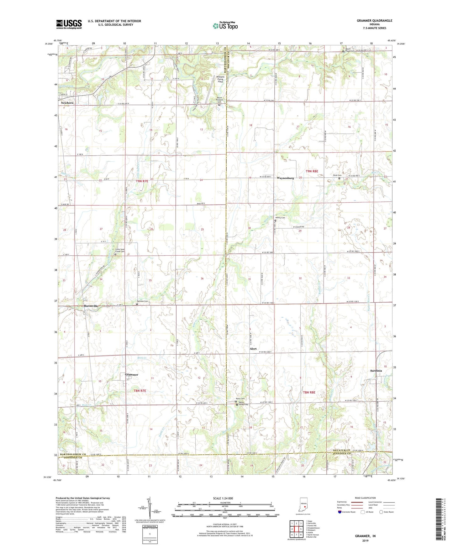 Grammer Indiana US Topo Map Image