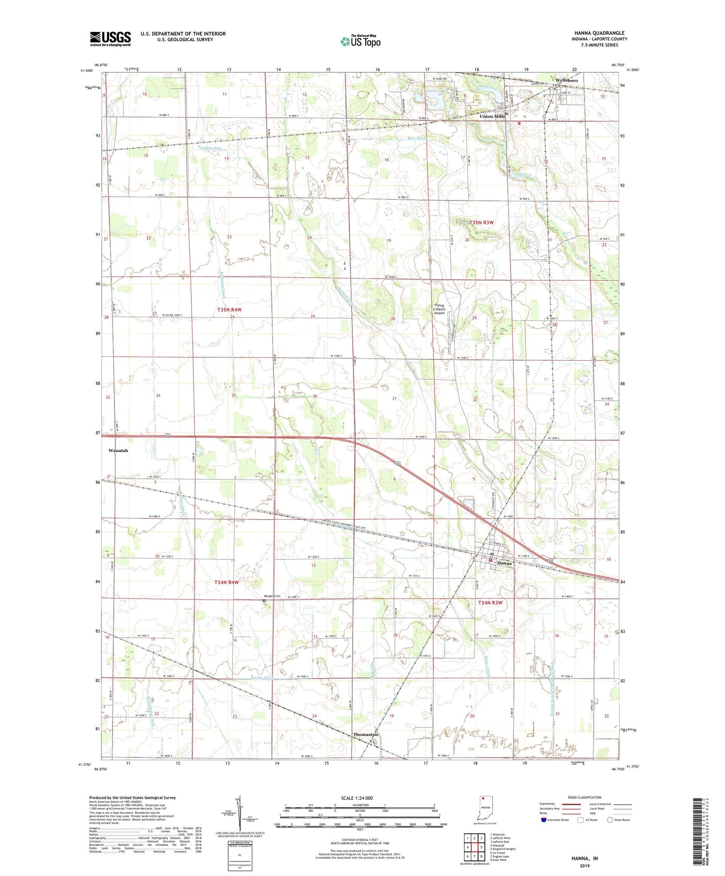 Hanna Indiana US Topo Map Image